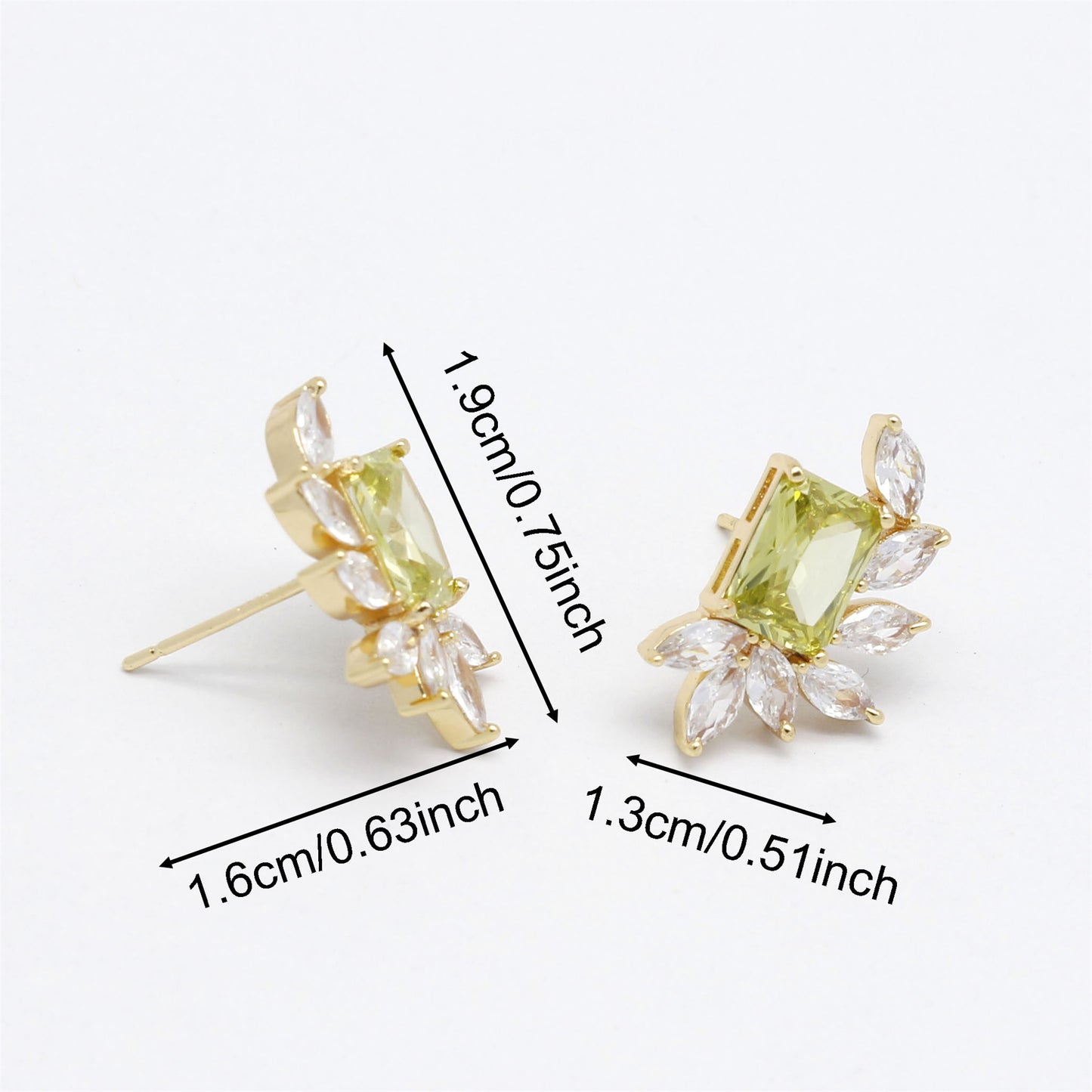 1 Pair 19*13mm Gold Color Brass Zircon Ear Posts Rhinestones Embellished Stud Earrings Hypoallergenic Women Earring Piercing Jewelry