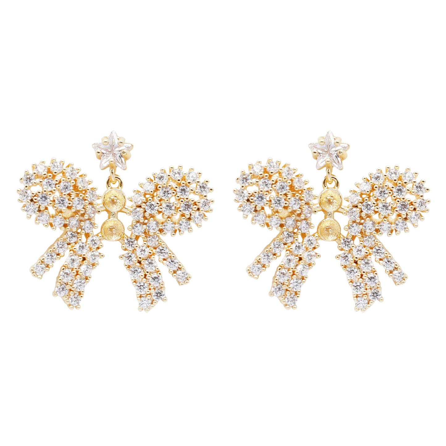 1 Pair 26*23mm Gold Color Brass Zircon Bow Ear Stud Crystal Rhinestones Embellished Bowknot Earrings Hypoallergenic Earring Jewelry for Ladies