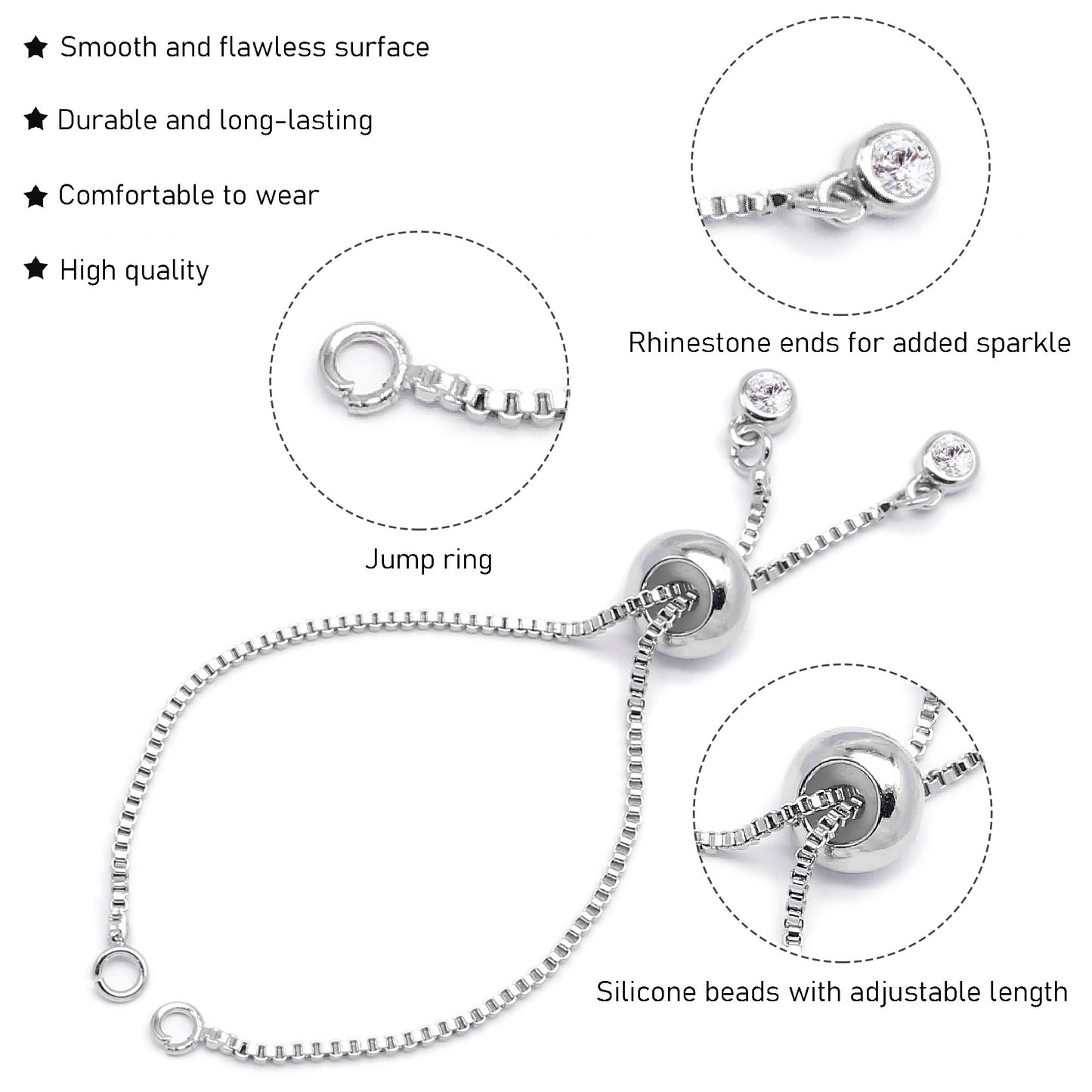 1 Piece 70mm Silver Color Jewelry Chain with Silicone Beads Copper Adjustable Extension Chains for Necklace Bracelet Accessories