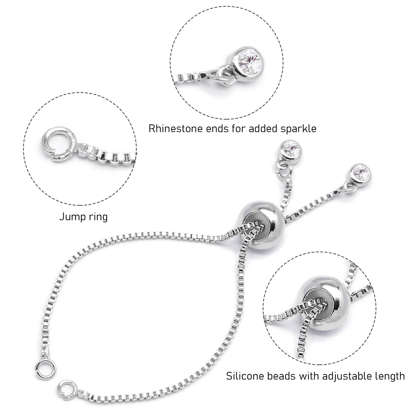 1 Piece 70mm Silver Color Jewelry Chain with Silicone Beads Copper Adjustable Extension Chains for Necklace Bracelet Accessories