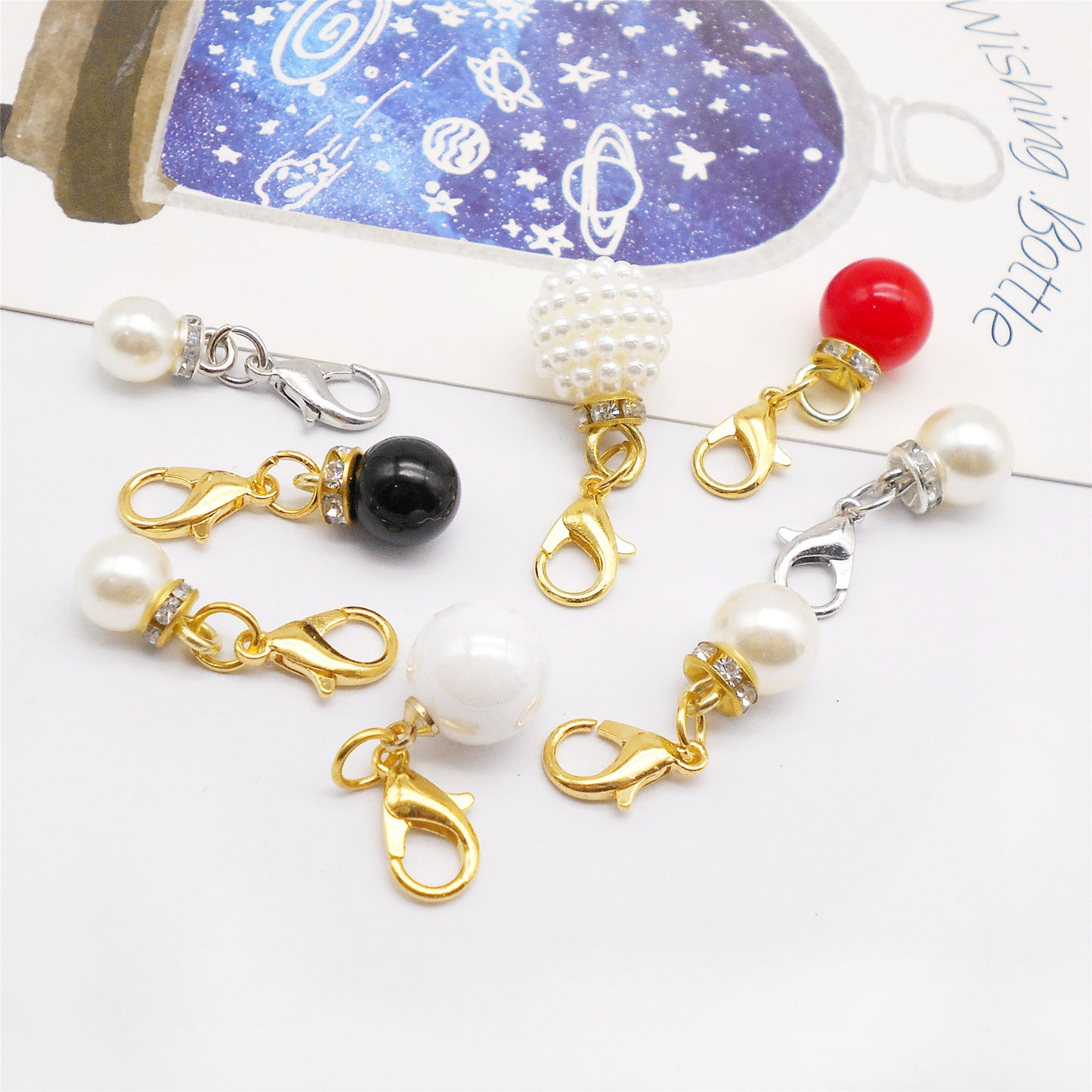 1 Piece Handmade Faux Pearl Pendant with Crystal Rhinestones Multi-color Shoes Charms Hat Bag Hanging Decor Keychains Dangle