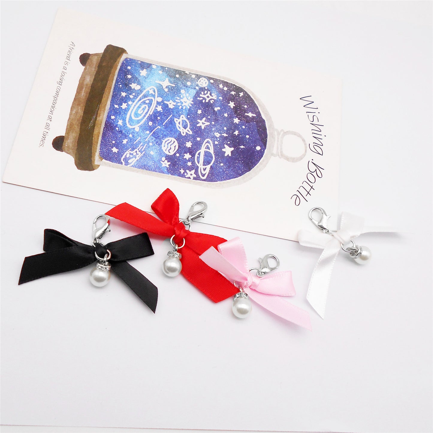 4pcs 4-5cm Handmade Ribbon Bowknot Pendants with Imitation Pearl Dangle Shoe Charms Earring Necklace Bracelet Jewelry Making Accessories Women Ladies Purses Bags Clothes Hanging Decor