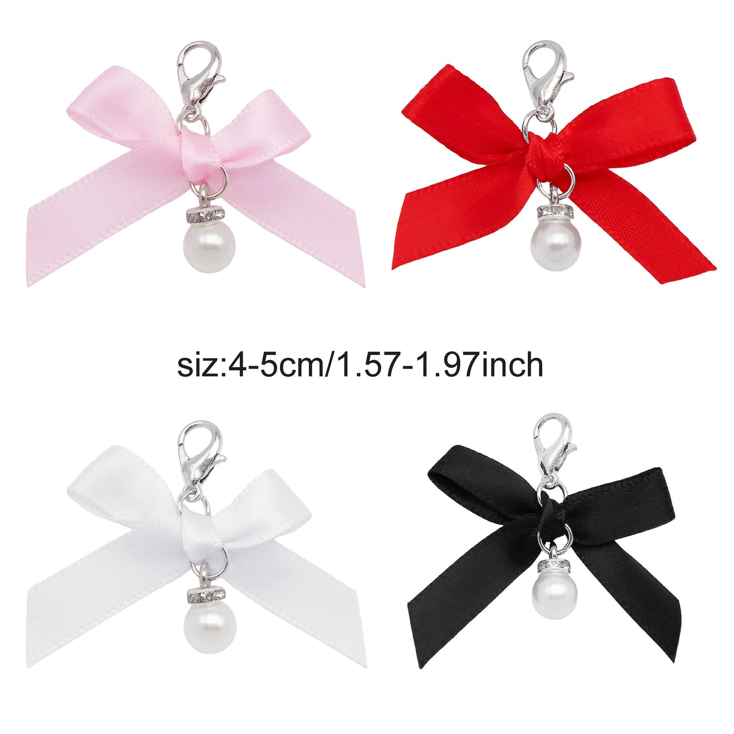 4pcs 4-5cm Handmade Ribbon Bowknot Pendants with Imitation Pearl Dangle Shoe Charms Earring Necklace Bracelet Jewelry Making Accessories Women Ladies Purses Bags Clothes Hanging Decor