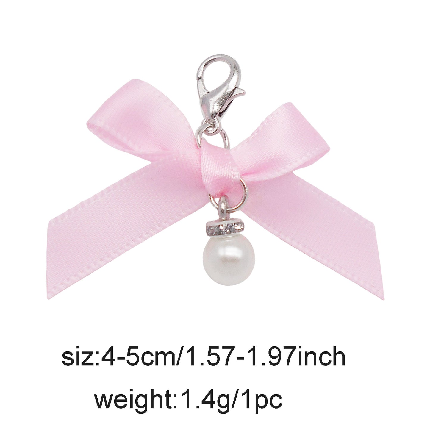 4pcs 4-5cm Handmade Ribbon Bowknot Pendants with Imitation Pearl Dangle Shoe Charms Earring Necklace Bracelet Jewelry Making Accessories Women Ladies Purses Bags Clothes Hanging Decor