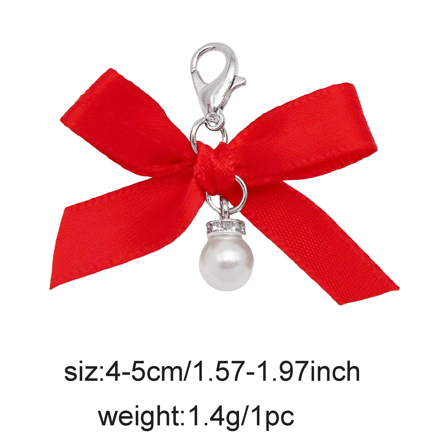 4pcs 4-5cm Handmade Ribbon Bowknot Pendants with Imitation Pearl Dangle Shoe Charms Earring Necklace Bracelet Jewelry Making Accessories Women Ladies Purses Bags Clothes Hanging Decor