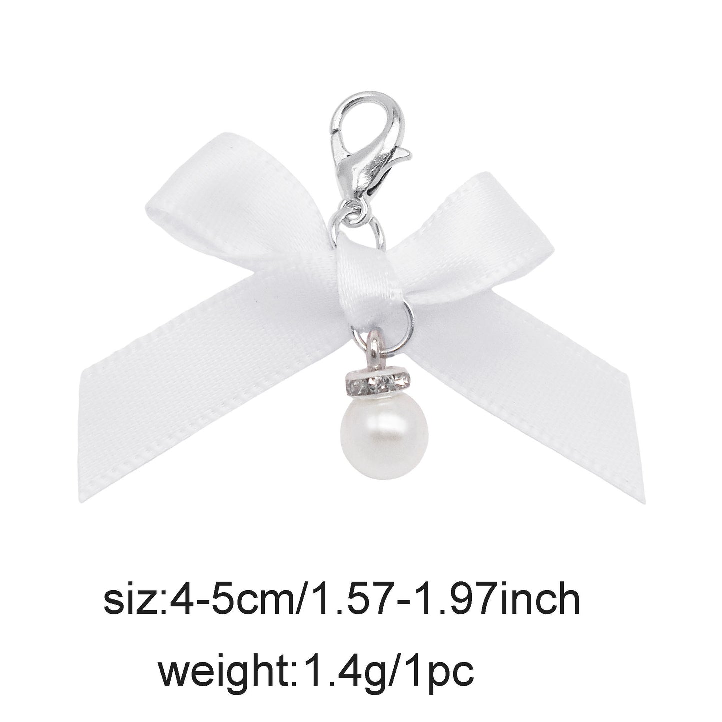 4pcs 4-5cm Handmade Ribbon Bowknot Pendants with Imitation Pearl Dangle Shoe Charms Earring Necklace Bracelet Jewelry Making Accessories Women Ladies Purses Bags Clothes Hanging Decor