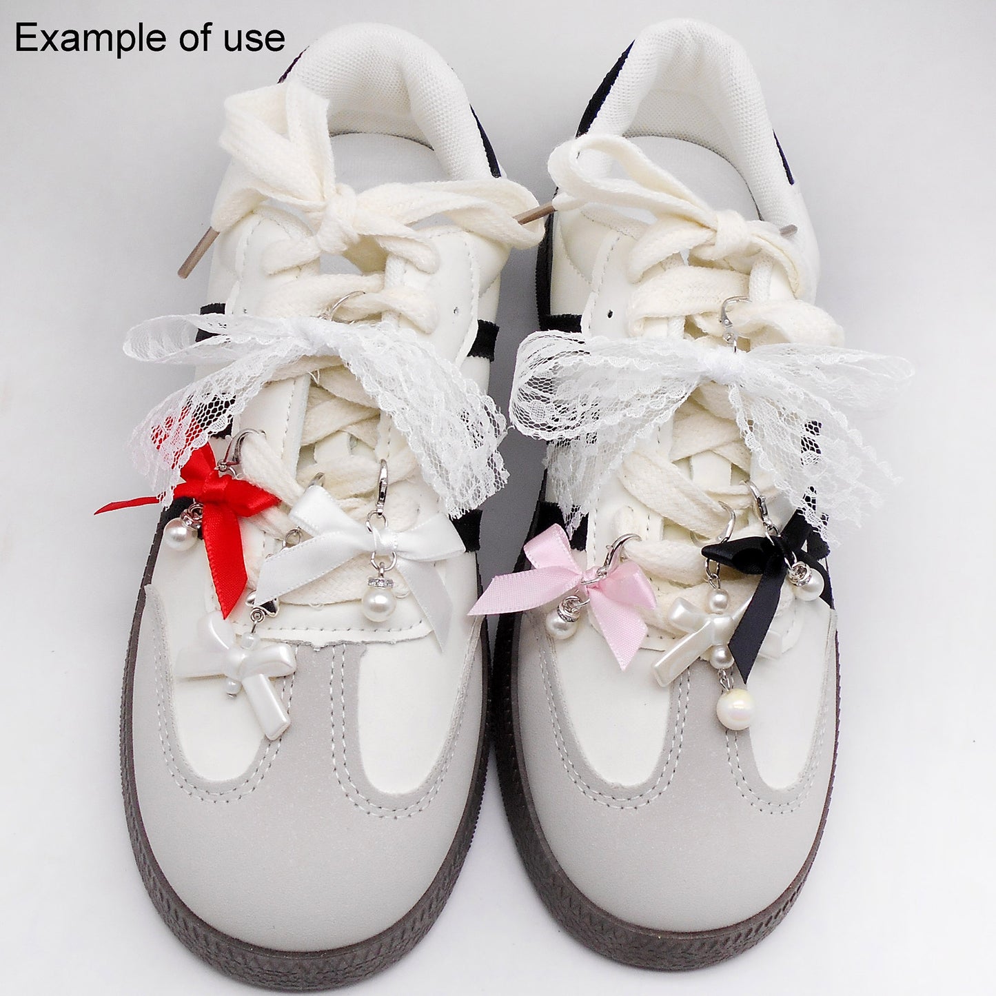 4pcs 4-5cm Handmade Ribbon Bowknot Pendants with Imitation Pearl Dangle Shoe Charms Earring Necklace Bracelet Jewelry Making Accessories Women Ladies Purses Bags Clothes Hanging Decor