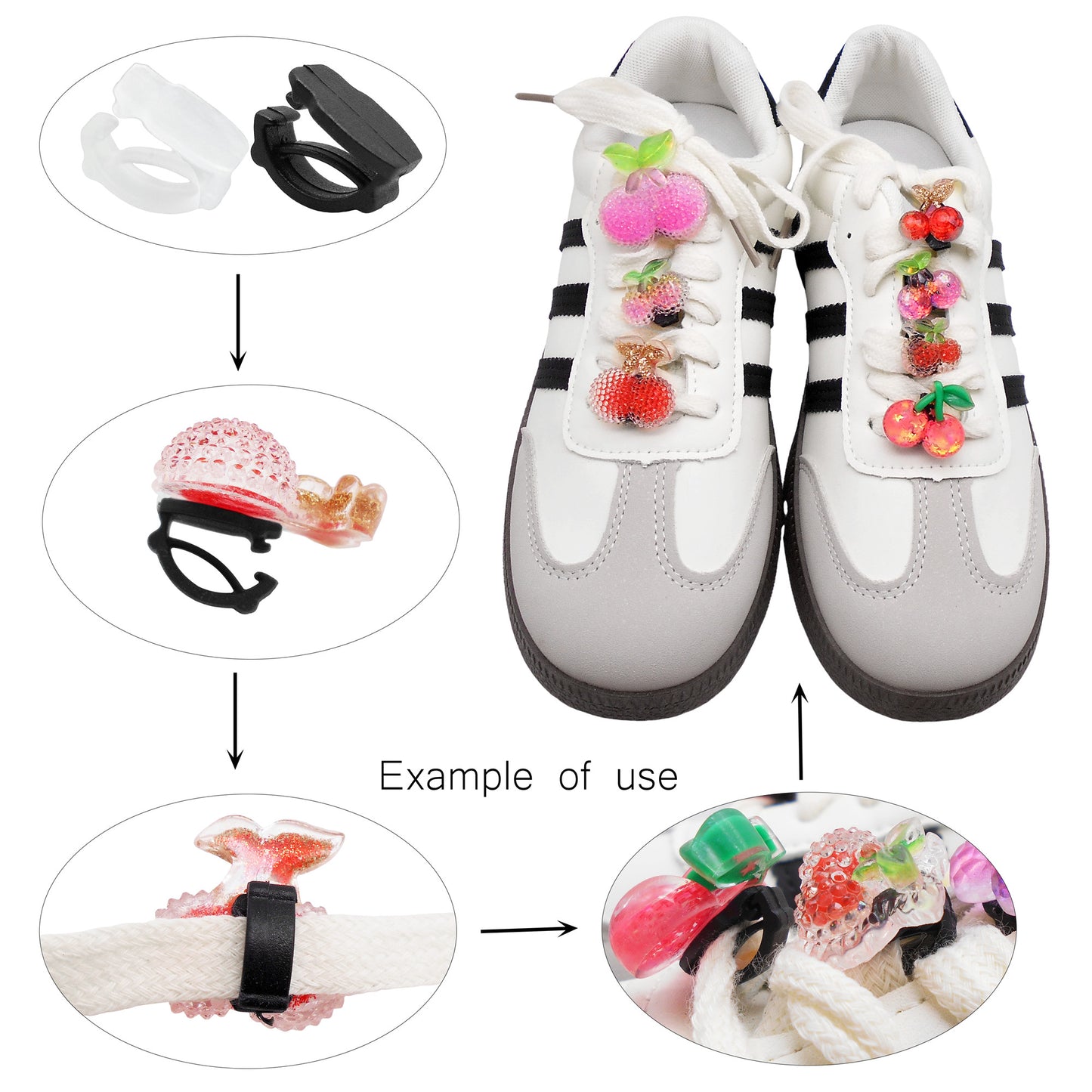 100pcs 16*10mm Black & White Plastic Shoe Buckles Accessories Shoelace Clips Shoe Charm Connectors for Footwear Decor