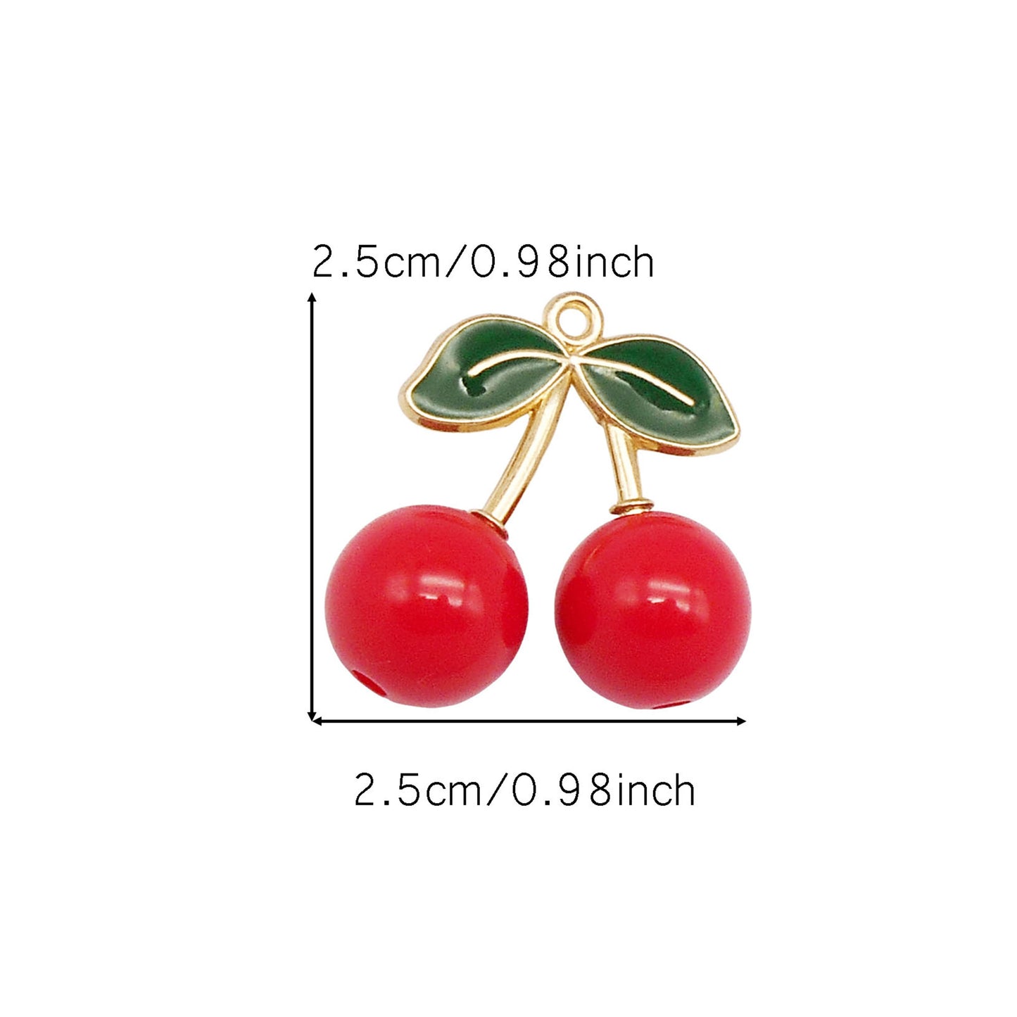 6pcs 25*25mm Acrylic Cherry Charms with Alloy Enamel Leaf 3D Fruit Pendants Fashion Jewelry Accessories for Necklace Bracelet Earring Making Keychains Shoes Bags Crafts Decor