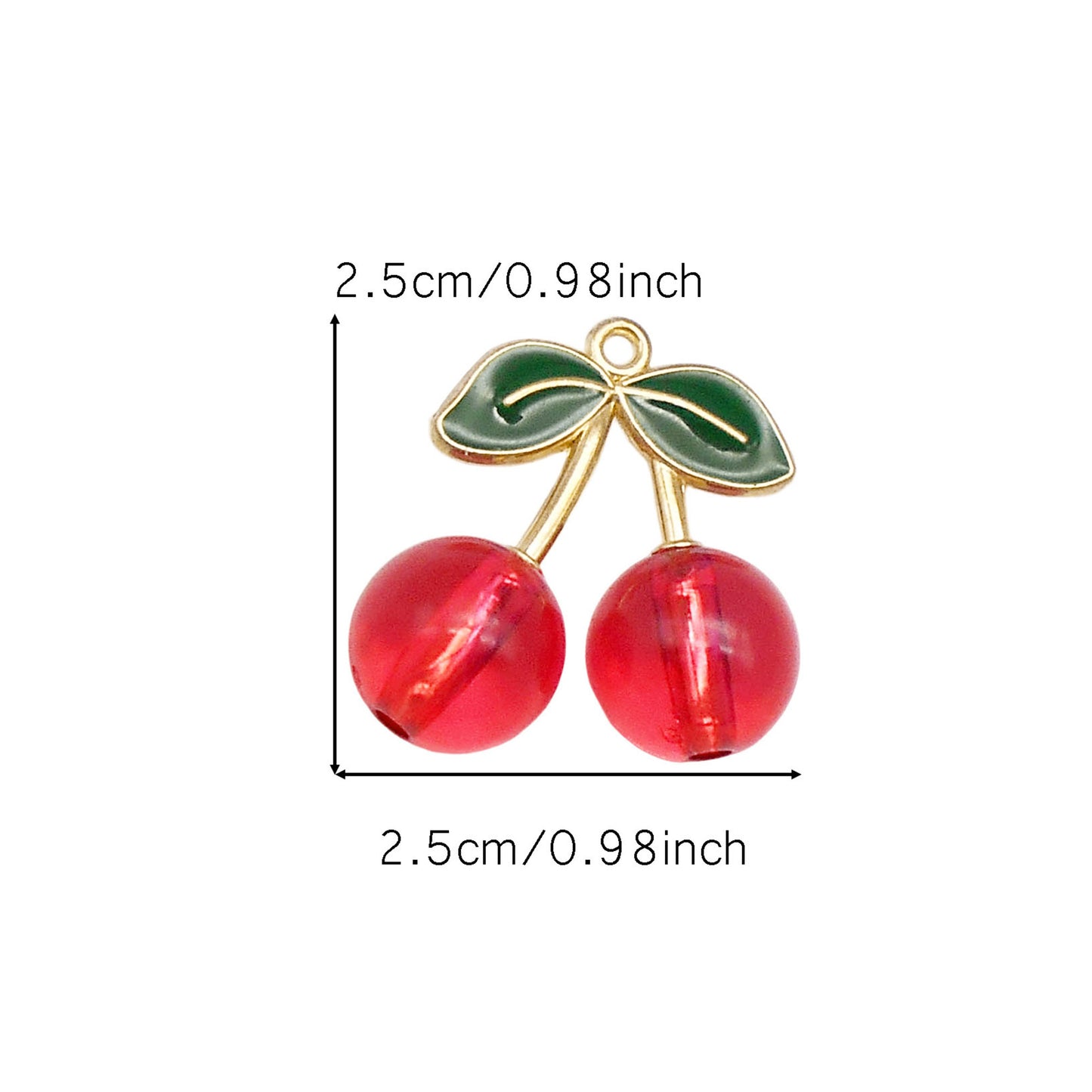 6pcs 25*25mm Acrylic Cherry Charms with Alloy Enamel Leaf 3D Fruit Pendants Fashion Jewelry Accessories for Necklace Bracelet Earring Making Keychains Shoes Bags Crafts Decor