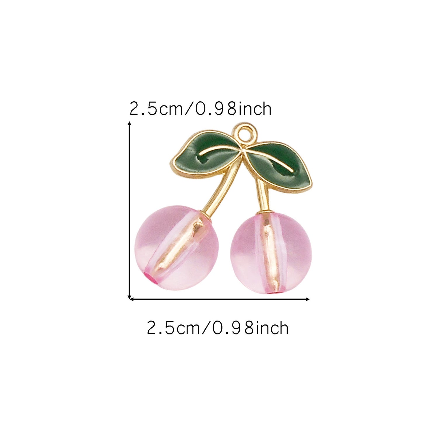 6pcs 25*25mm Acrylic Cherry Charms with Alloy Enamel Leaf 3D Fruit Pendants Fashion Jewelry Accessories for Necklace Bracelet Earring Making Keychains Shoes Bags Crafts Decor