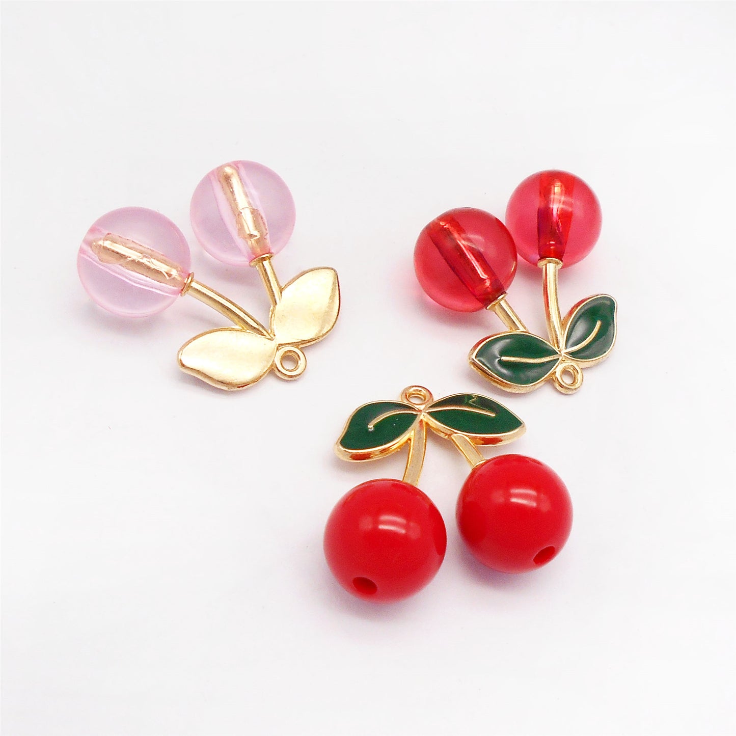 6pcs 25*25mm Acrylic Cherry Charms with Alloy Enamel Leaf 3D Fruit Pendants Fashion Jewelry Accessories for Necklace Bracelet Earring Making Keychains Shoes Bags Crafts Decor