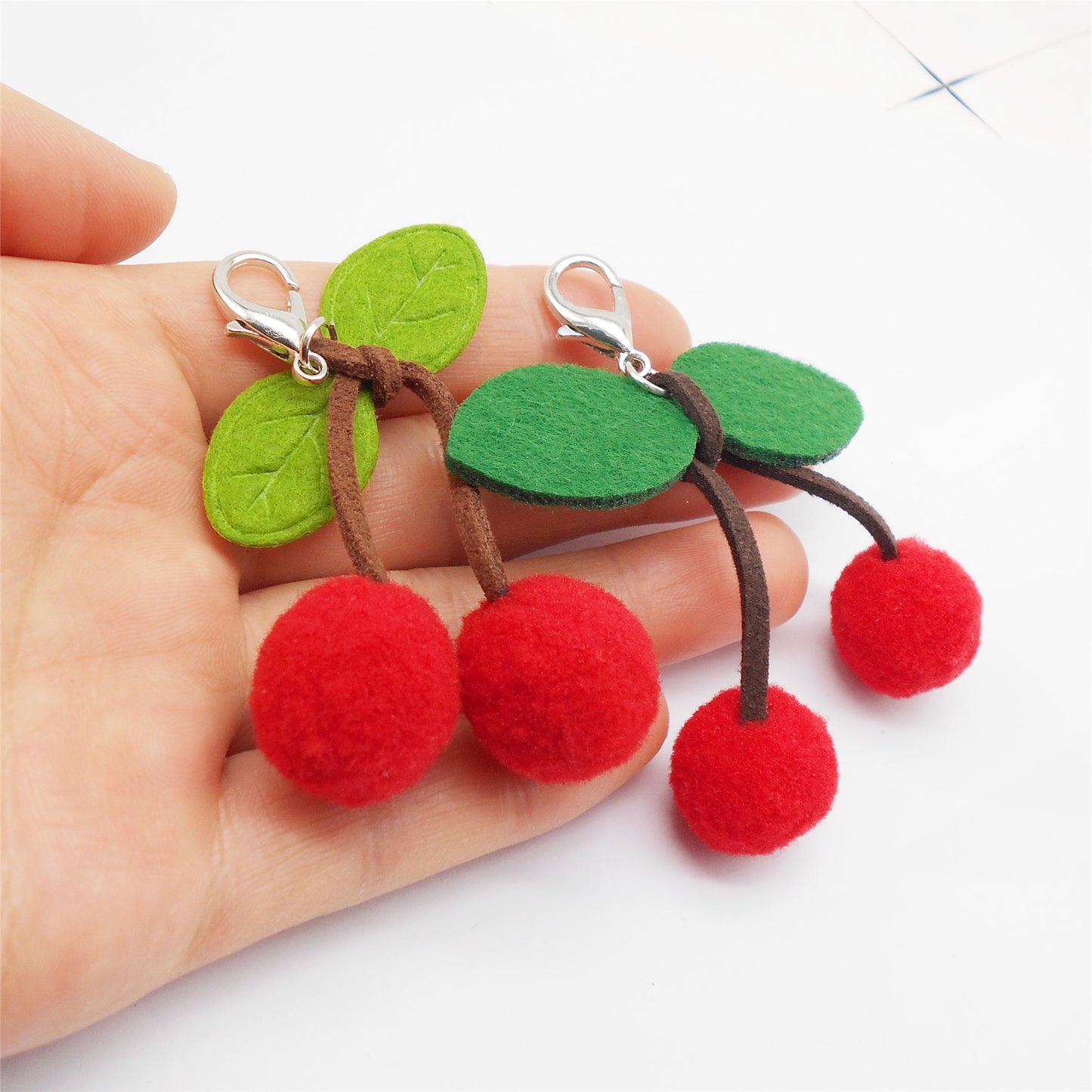 2pcs Fabric Cherry Pendants with Lobster Clasps 3D Fruit Shoe Charms Jewelry Making Supplies Clothes Bags Hanging Decor