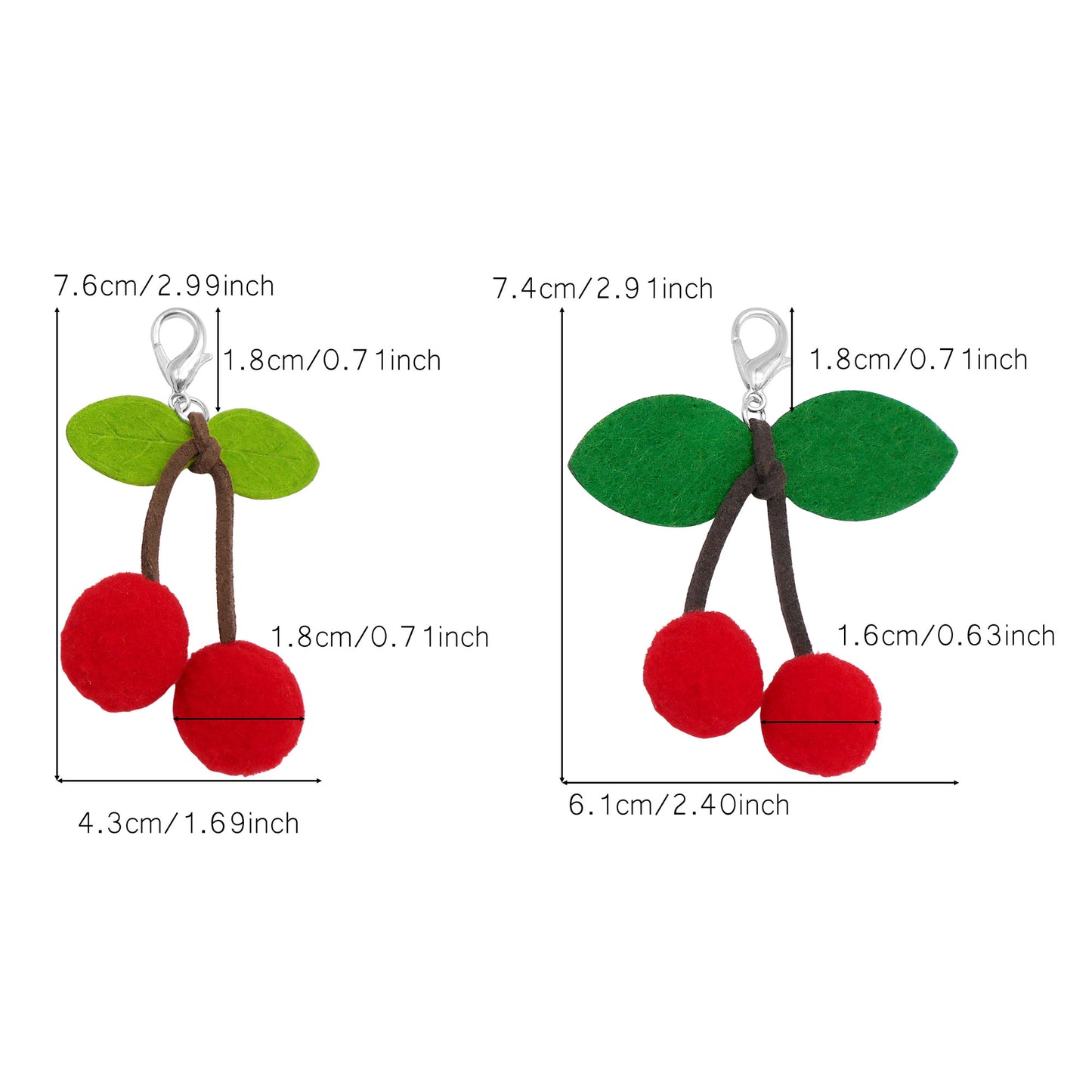 2pcs Fabric Cherry Pendants with Lobster Clasps 3D Fruit Shoe Charms Jewelry Making Supplies Clothes Bags Hanging Decor