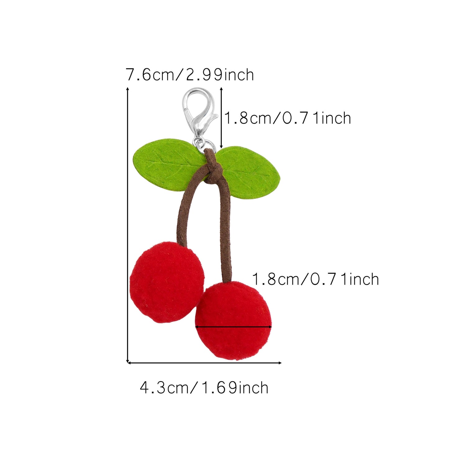 2pcs Fabric Cherry Pendants with Lobster Clasps 3D Fruit Shoe Charms Jewelry Making Supplies Clothes Bags Hanging Decor