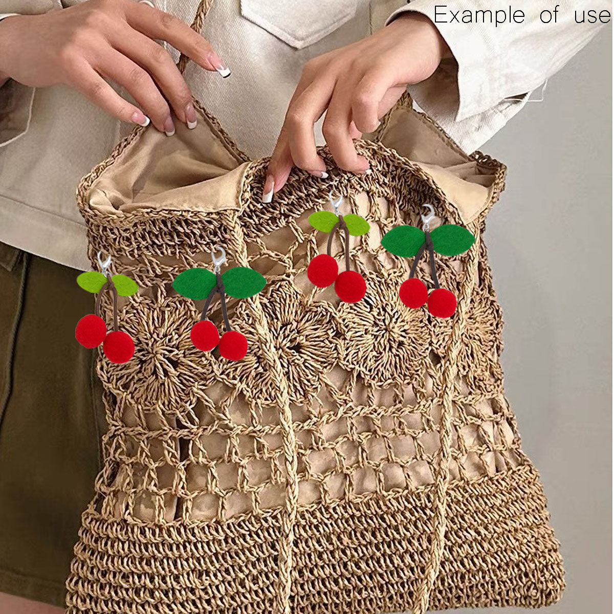 2pcs Fabric Cherry Pendants with Lobster Clasps 3D Fruit Shoe Charms Jewelry Making Supplies Clothes Bags Hanging Decor