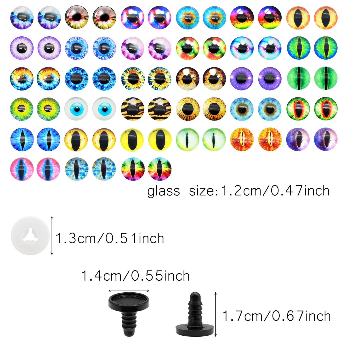 Animal Toy Eyes with Plastic Bases & Washers, Round & Vertical Pupils Evil Dragon Eyes Flat Back Cabochons Decorative Glass Cat Lizard Eyes for Doll Decor Jewelry Making DIY Crafts Supplies 8/9/12/13.5/16.2/21mm