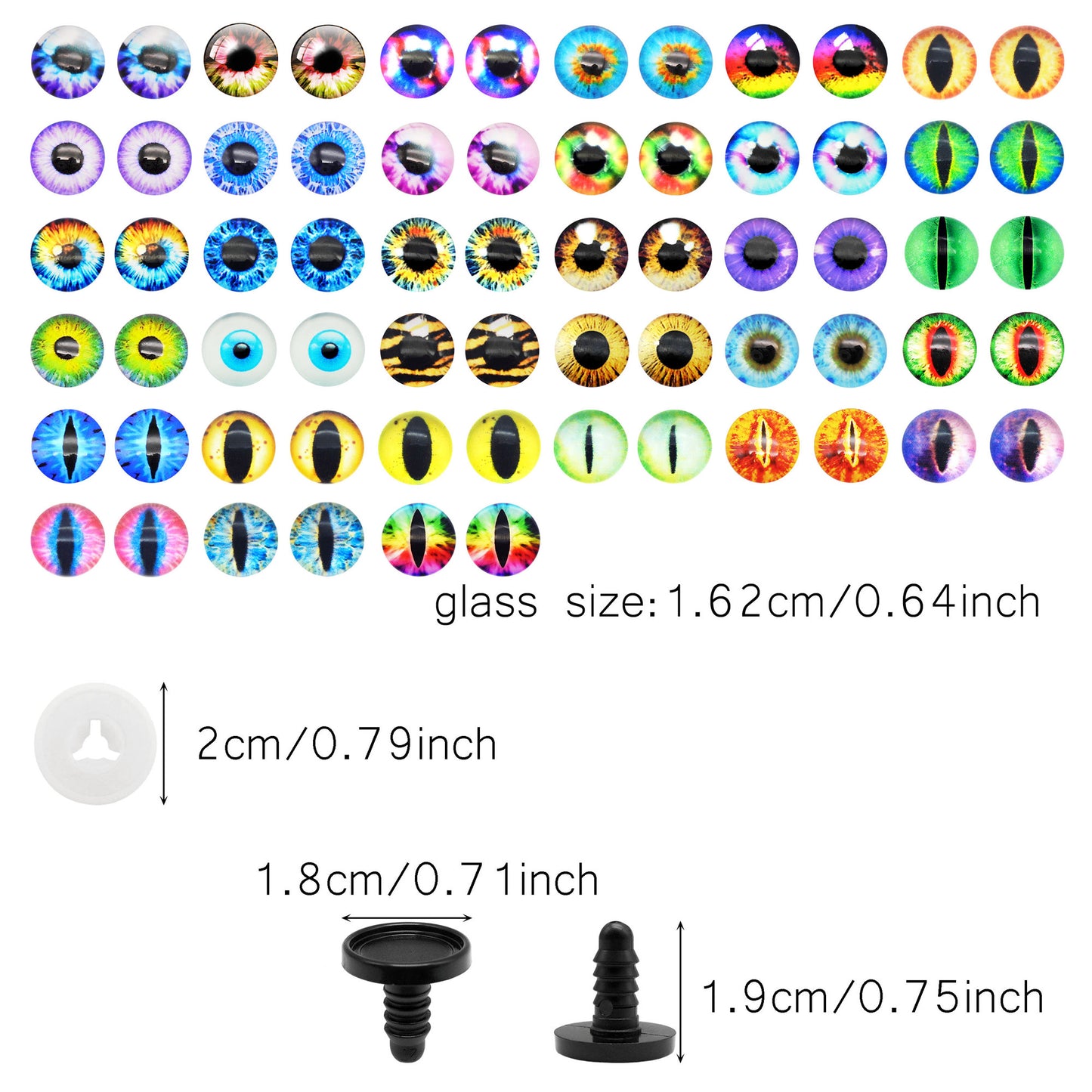 Animal Toy Eyes with Plastic Bases & Washers, Round & Vertical Pupils Evil Dragon Eyes Flat Back Cabochons Decorative Glass Cat Lizard Eyes for Doll Decor Jewelry Making DIY Crafts Supplies 8/9/12/13.5/16.2/21mm