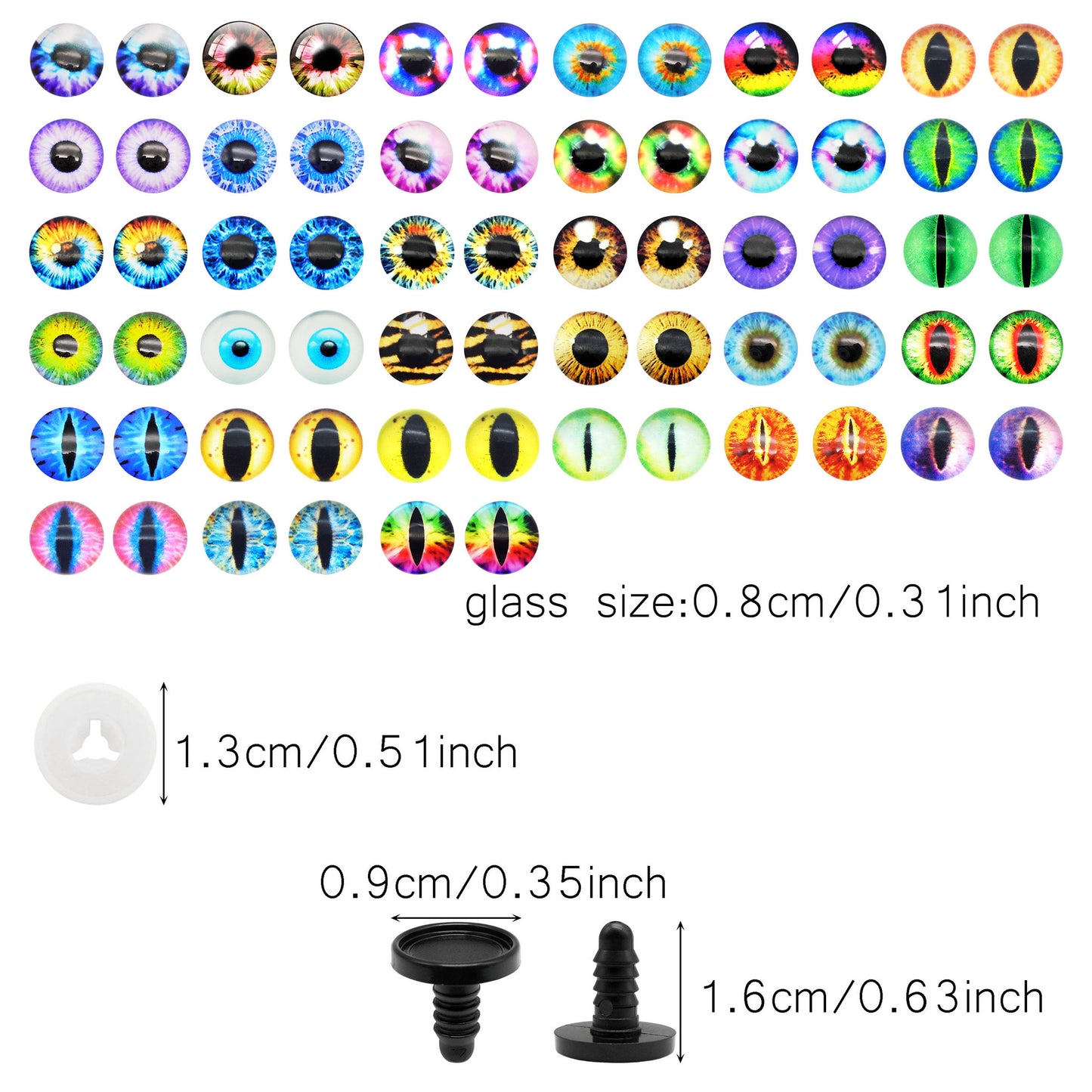 Animal Toy Eyes with Plastic Bases & Washers, Round & Vertical Pupils Evil Dragon Eyes Flat Back Cabochons Decorative Glass Cat Lizard Eyes for Doll Decor Jewelry Making DIY Crafts Supplies 8/9/12/13.5/16.2/21mm