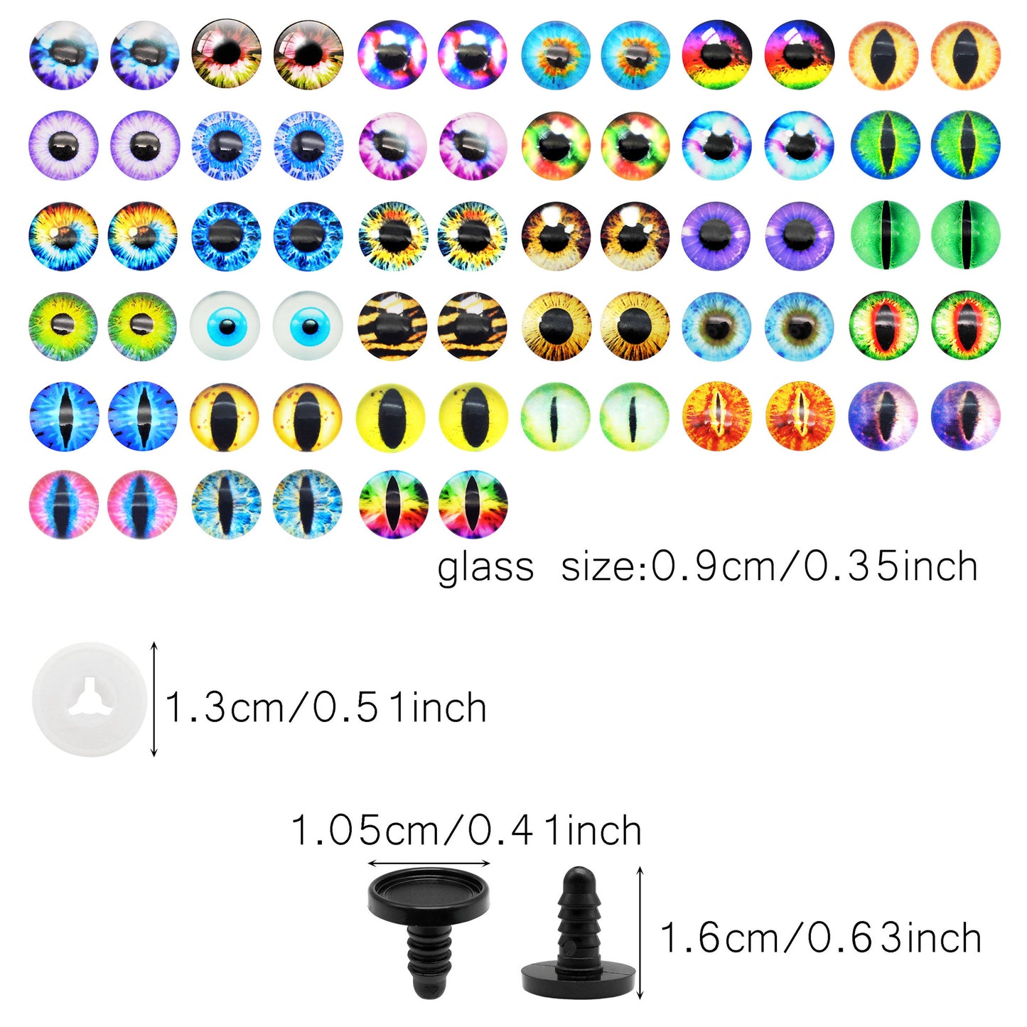 Animal Toy Eyes with Plastic Bases & Washers, Round & Vertical Pupils Evil Dragon Eyes Flat Back Cabochons Decorative Glass Cat Lizard Eyes for Doll Decor Jewelry Making DIY Crafts Supplies 8/9/12/13.5/16.2/21mm