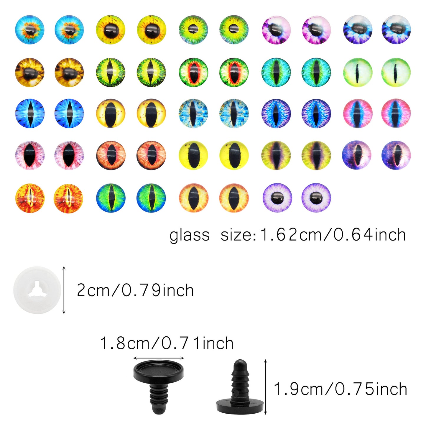 Animal Toy Eyes with Plastic Bases & Washers, Round & Vertical Pupils Evil Dragon Eyes Flat Back Cabochons Decorative Glass Cat Lizard Eyes for Doll Decor Jewelry Making DIY Crafts Supplies 8/9/12/13.5/16.2/21mm