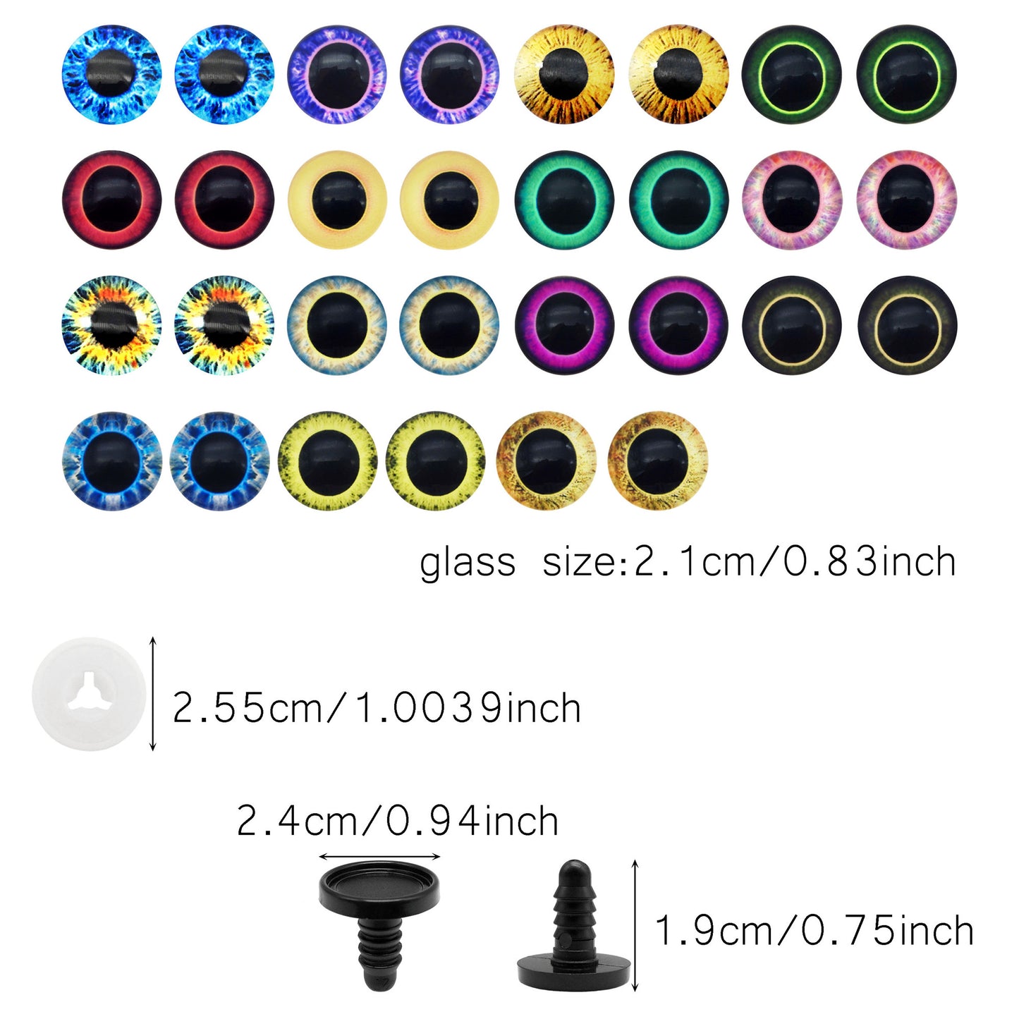 Animal Toy Eyes with Plastic Bases & Washers, Round & Vertical Pupils Evil Dragon Eyes Flat Back Cabochons Decorative Glass Cat Lizard Eyes for Doll Decor Jewelry Making DIY Crafts Supplies 8/9/12/13.5/16.2/21mm