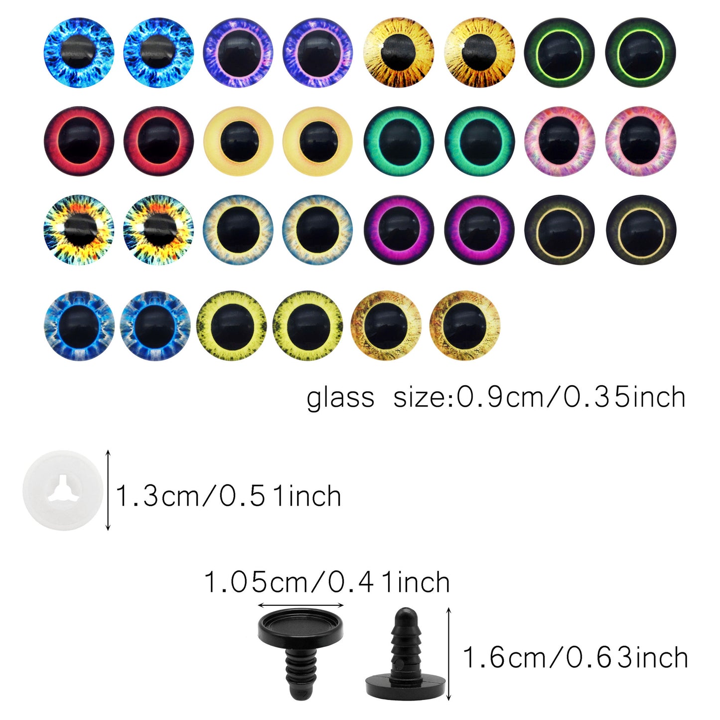 Animal Toy Eyes with Plastic Bases & Washers, Round & Vertical Pupils Evil Dragon Eyes Flat Back Cabochons Decorative Glass Cat Lizard Eyes for Doll Decor Jewelry Making DIY Crafts Supplies 8/9/12/13.5/16.2/21mm