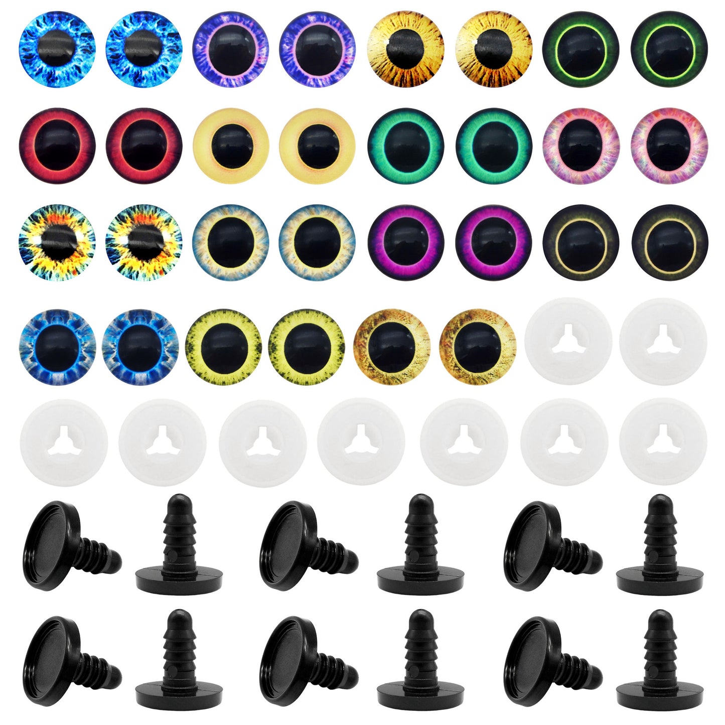 Animal Toy Eyes with Plastic Bases & Washers, Round & Vertical Pupils Evil Dragon Eyes Flat Back Cabochons Decorative Glass Cat Lizard Eyes for Doll Decor Jewelry Making DIY Crafts Supplies 8/9/12/13.5/16.2/21mm