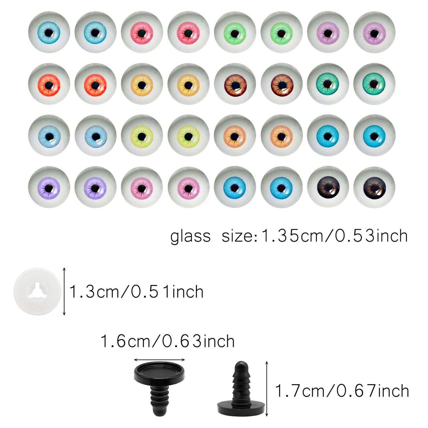 Animal Toy Eyes with Plastic Bases & Washers, Round & Vertical Pupils Evil Dragon Eyes Flat Back Cabochons Decorative Glass Cat Lizard Eyes for Doll Decor Jewelry Making DIY Crafts Supplies 8/9/12/13.5/16.2/21mm