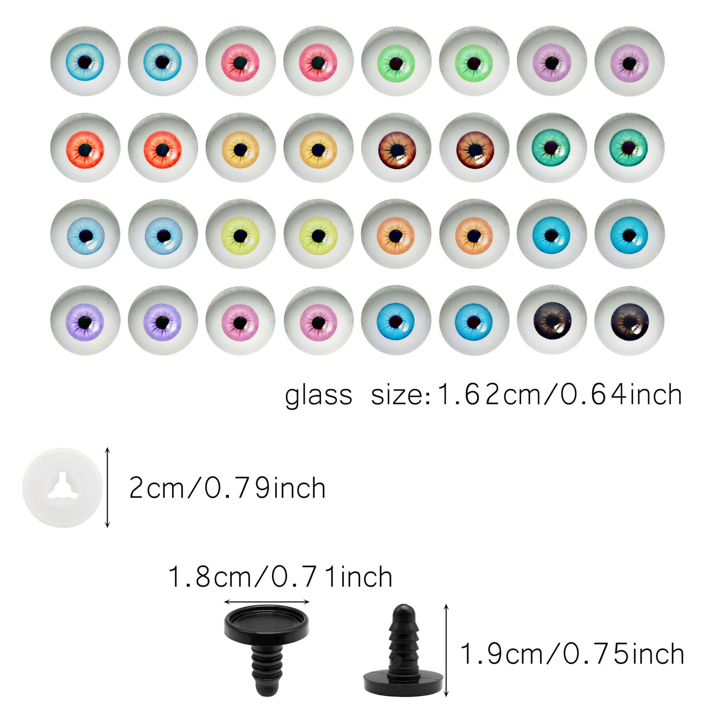 Animal Toy Eyes with Plastic Bases & Washers, Round & Vertical Pupils Evil Dragon Eyes Flat Back Cabochons Decorative Glass Cat Lizard Eyes for Doll Decor Jewelry Making DIY Crafts Supplies 8/9/12/13.5/16.2/21mm