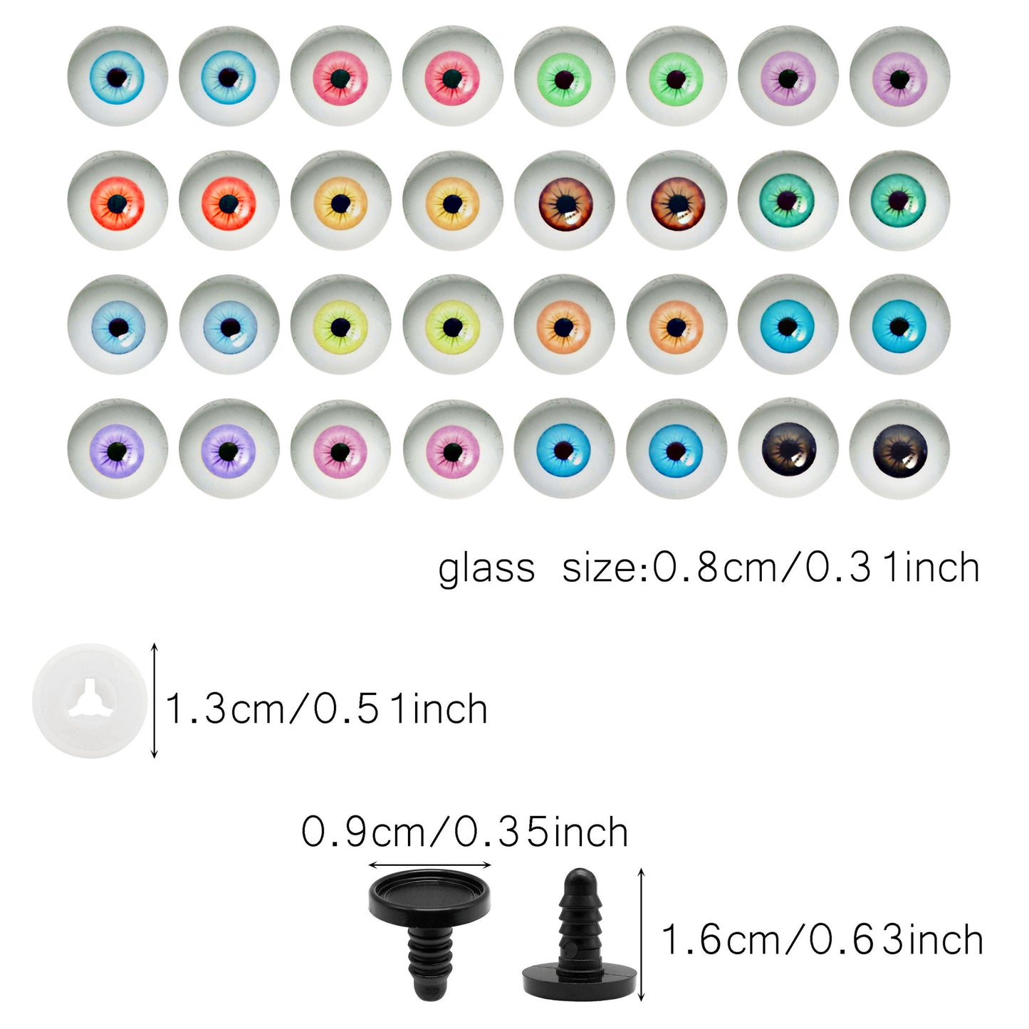 Animal Toy Eyes with Plastic Bases & Washers, Round & Vertical Pupils Evil Dragon Eyes Flat Back Cabochons Decorative Glass Cat Lizard Eyes for Doll Decor Jewelry Making DIY Crafts Supplies 8/9/12/13.5/16.2/21mm