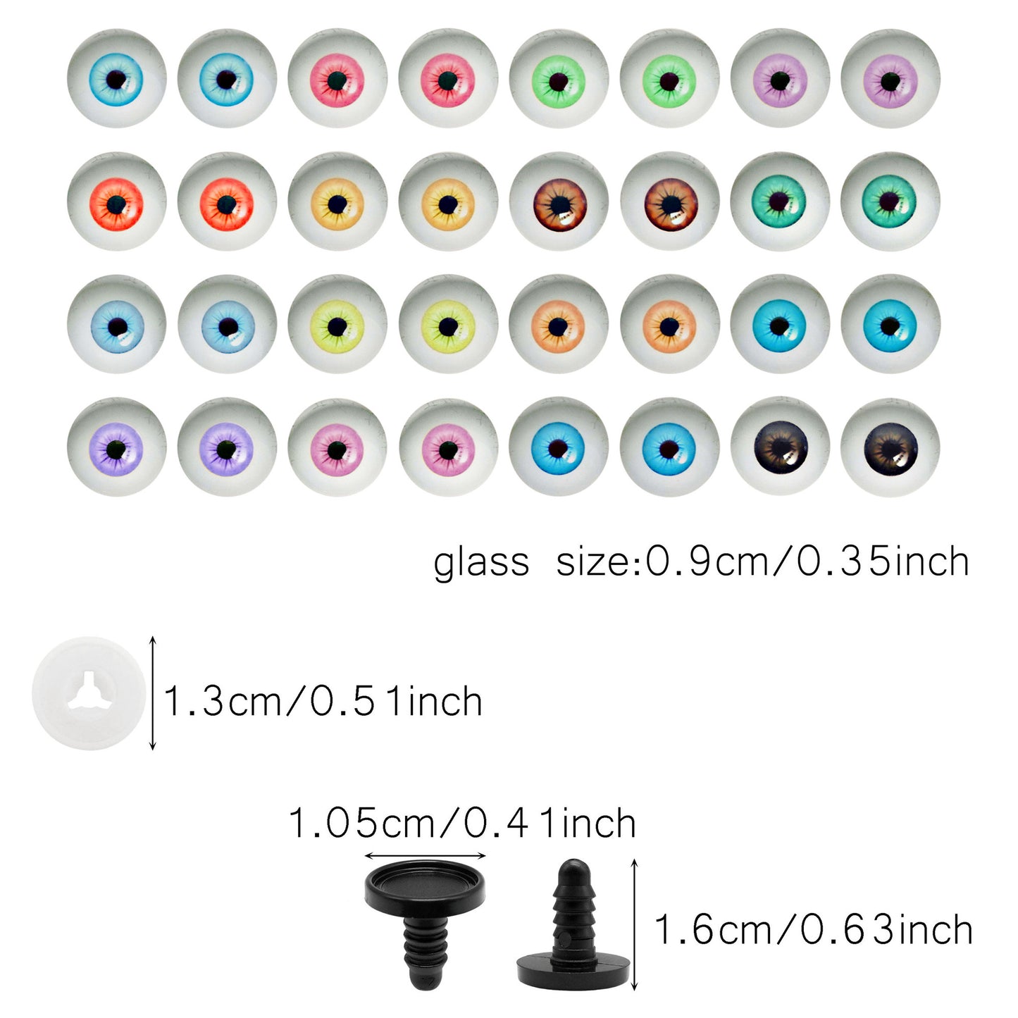 Animal Toy Eyes with Plastic Bases & Washers, Round & Vertical Pupils Evil Dragon Eyes Flat Back Cabochons Decorative Glass Cat Lizard Eyes for Doll Decor Jewelry Making DIY Crafts Supplies 8/9/12/13.5/16.2/21mm