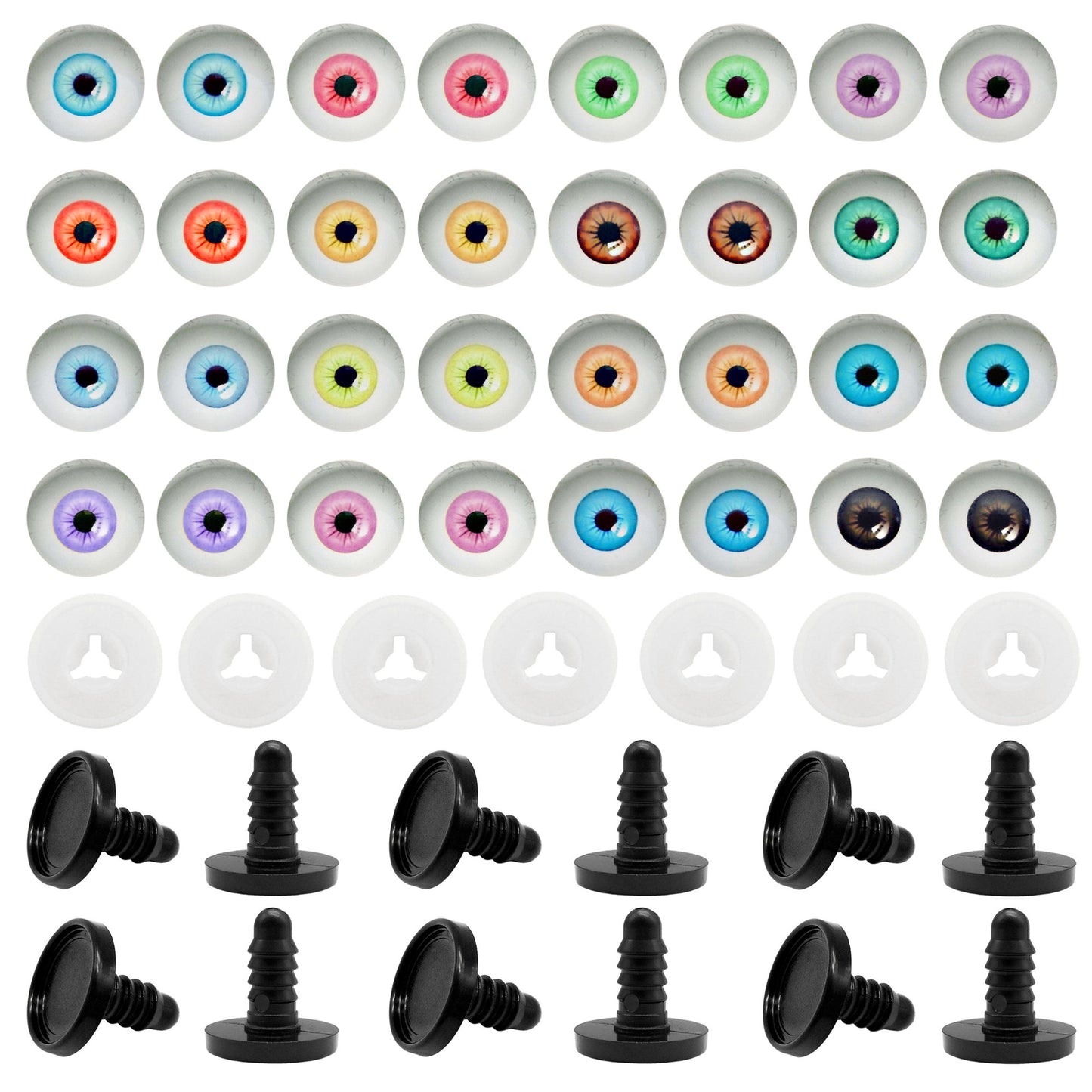 Animal Toy Eyes with Plastic Bases & Washers, Round & Vertical Pupils Evil Dragon Eyes Flat Back Cabochons Decorative Glass Cat Lizard Eyes for Doll Decor Jewelry Making DIY Crafts Supplies 8/9/12/13.5/16.2/21mm