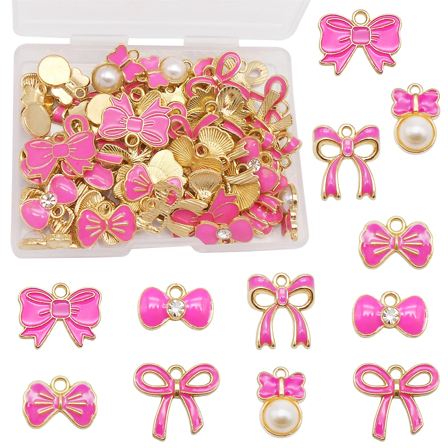 1 Box of 60Pcs Metal Alloy Bow Charms Enamel Bowknot Pendants for Jewelry Necklace Bracelet Earring Making Accessories DIY Crafts Decoration
