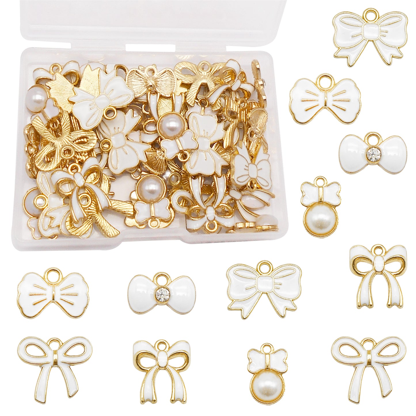 1 Box of 60Pcs Metal Alloy Bow Charms Enamel Bowknot Pendants for Jewelry Necklace Bracelet Earring Making Accessories DIY Crafts Decoration