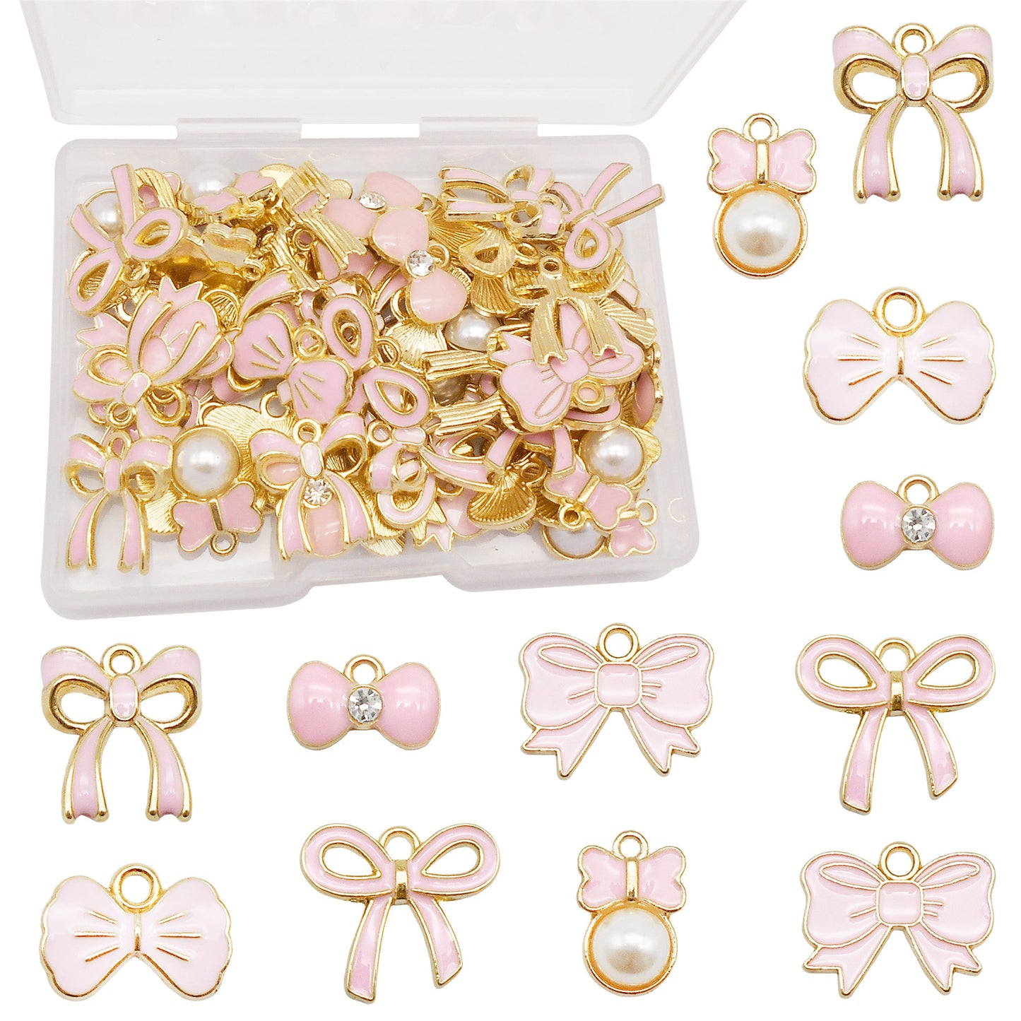 1 Box of 60Pcs Metal Alloy Bow Charms Enamel Bowknot Pendants for Jewelry Necklace Bracelet Earring Making Accessories DIY Crafts Decoration