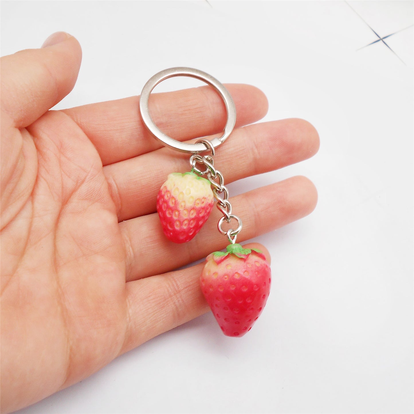 1 Piece Handmade Resin Strawberry Charms with Lobster Clasp 3D Fruit Pendants Keychain Keyring Dangle Jewelry Making Accessories