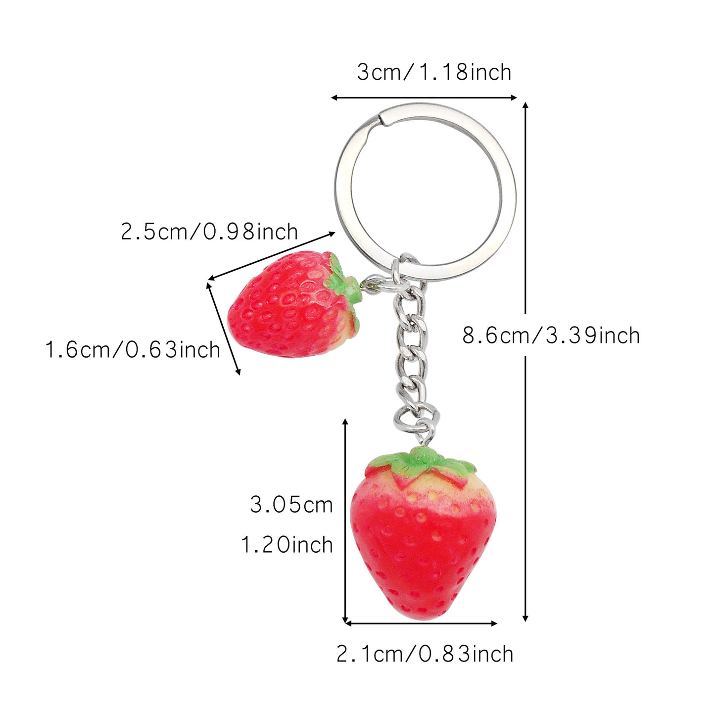 1 Piece Handmade Resin Strawberry Charms with Lobster Clasp 3D Fruit Pendants Keychain Keyring Dangle Jewelry Making Accessories