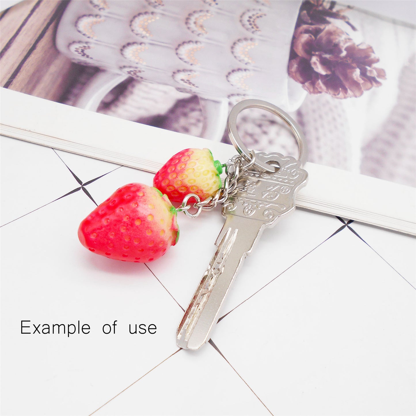 1 Piece Handmade Resin Strawberry Charms with Lobster Clasp 3D Fruit Pendants Keychain Keyring Dangle Jewelry Making Accessories