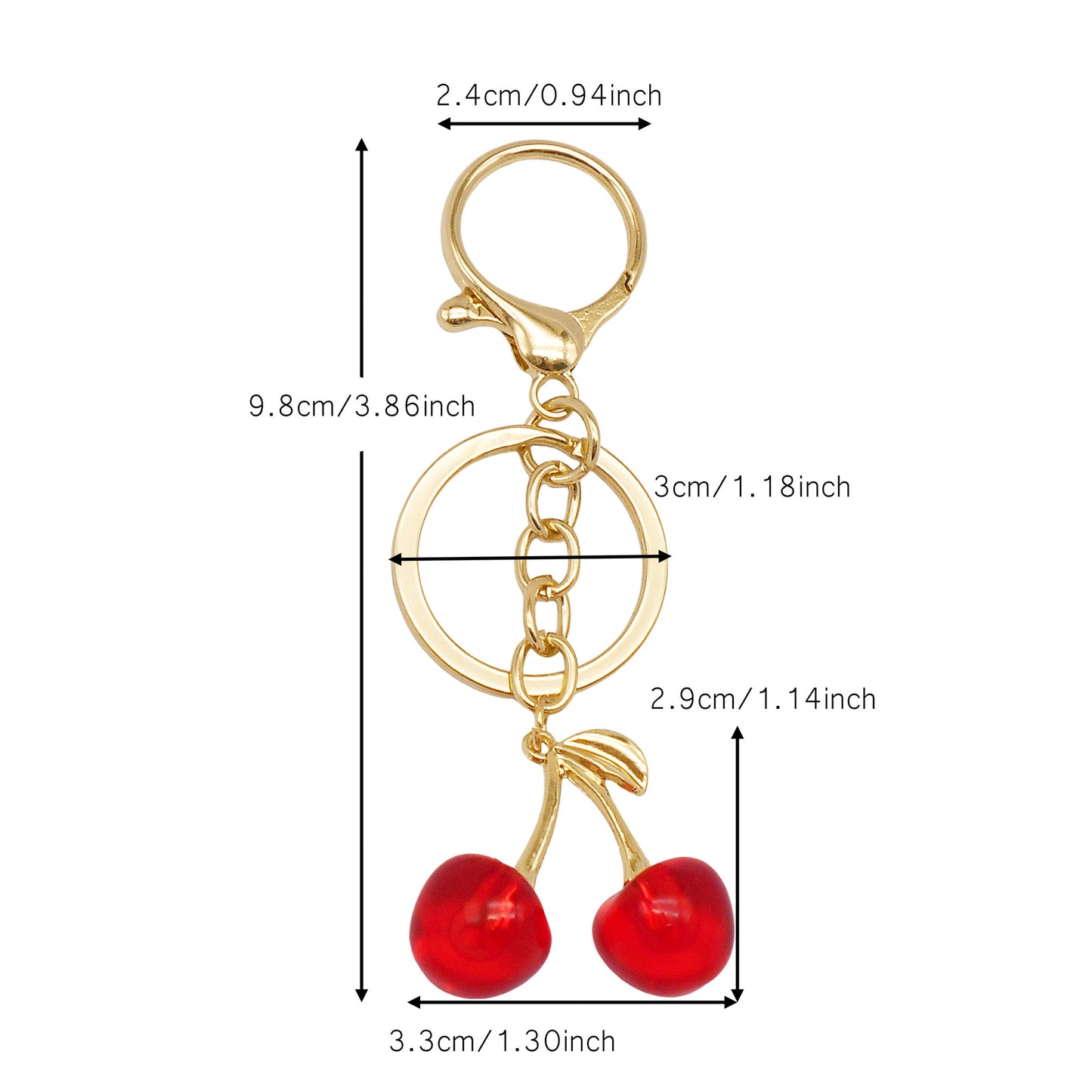 1 Piece Acrylic Cherry Charm with Alloy Leaf 3D Fruit Pendant Keychains Dangle Bags Clothes Purses Hanging Decoration Jewelry Making Supplies