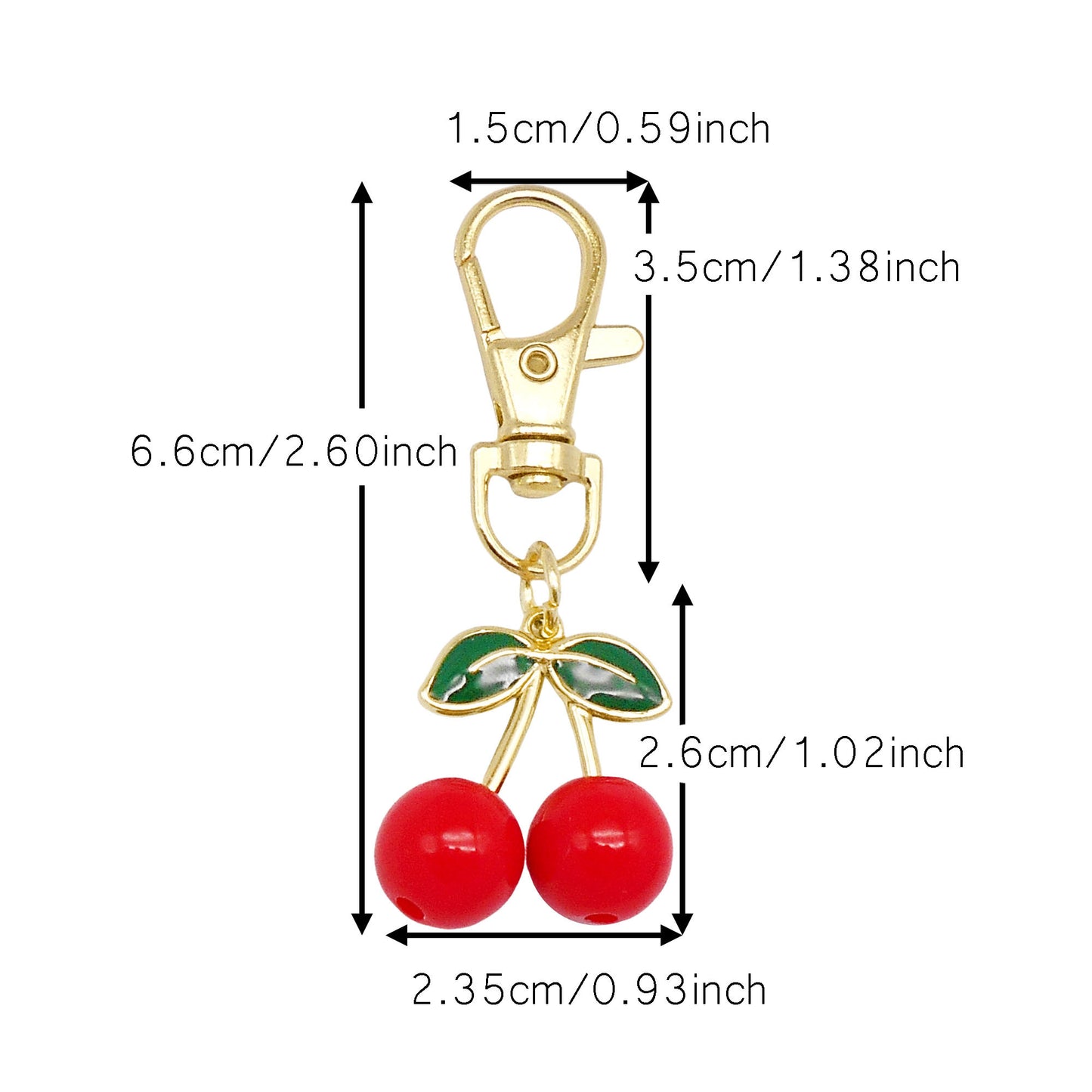 1 Piece Acrylic Cherry Charms with Alloy Leaf, 3D Fruit Pendants with Clasp, Key Chain Dangle Jewelry Making Supplies Women Ladies Clothes Bags Purses Hanging Decor