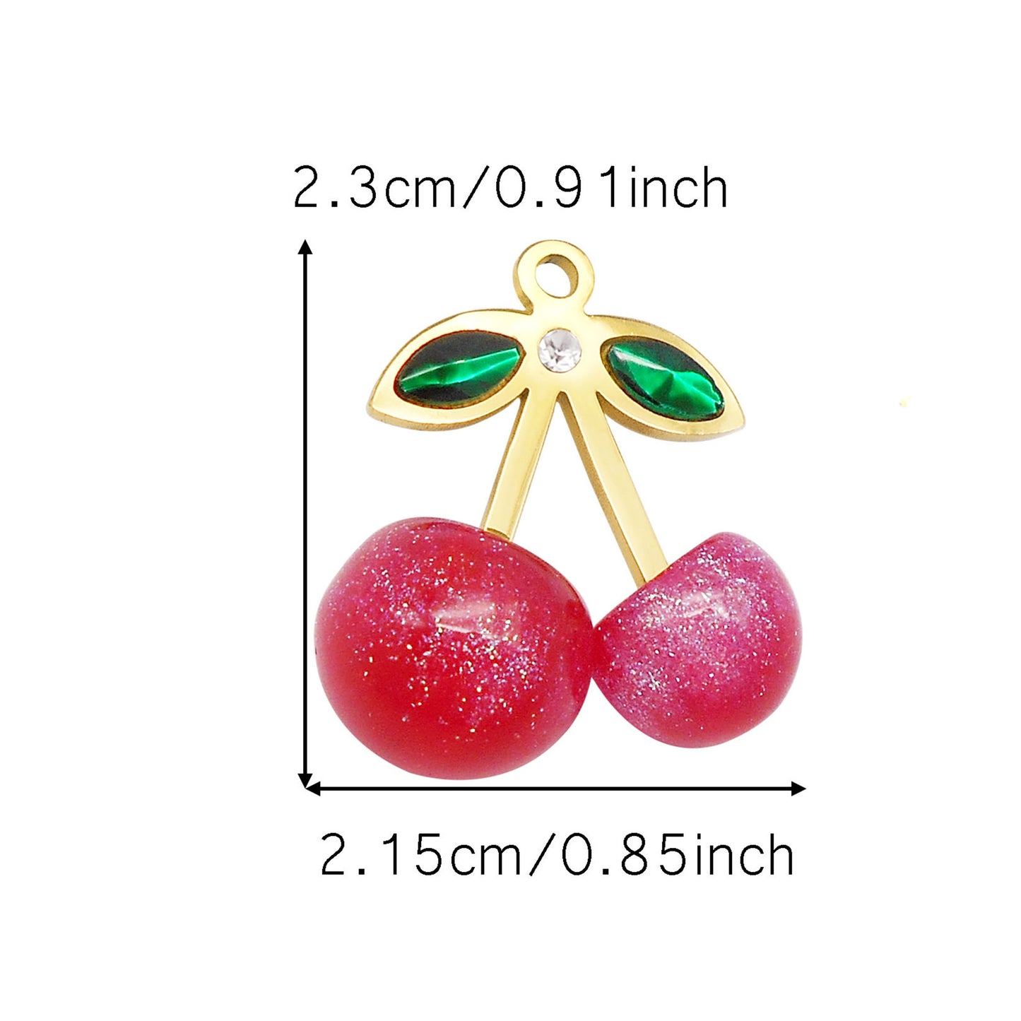 1/3pcs 23*21.5mm Acrylic Cherry Charms with Stainless Steel Leaf 3D Fruit Pendants for Jewelry Necklace Bracelet Earring Making Accessories DIY Crafts Decoration