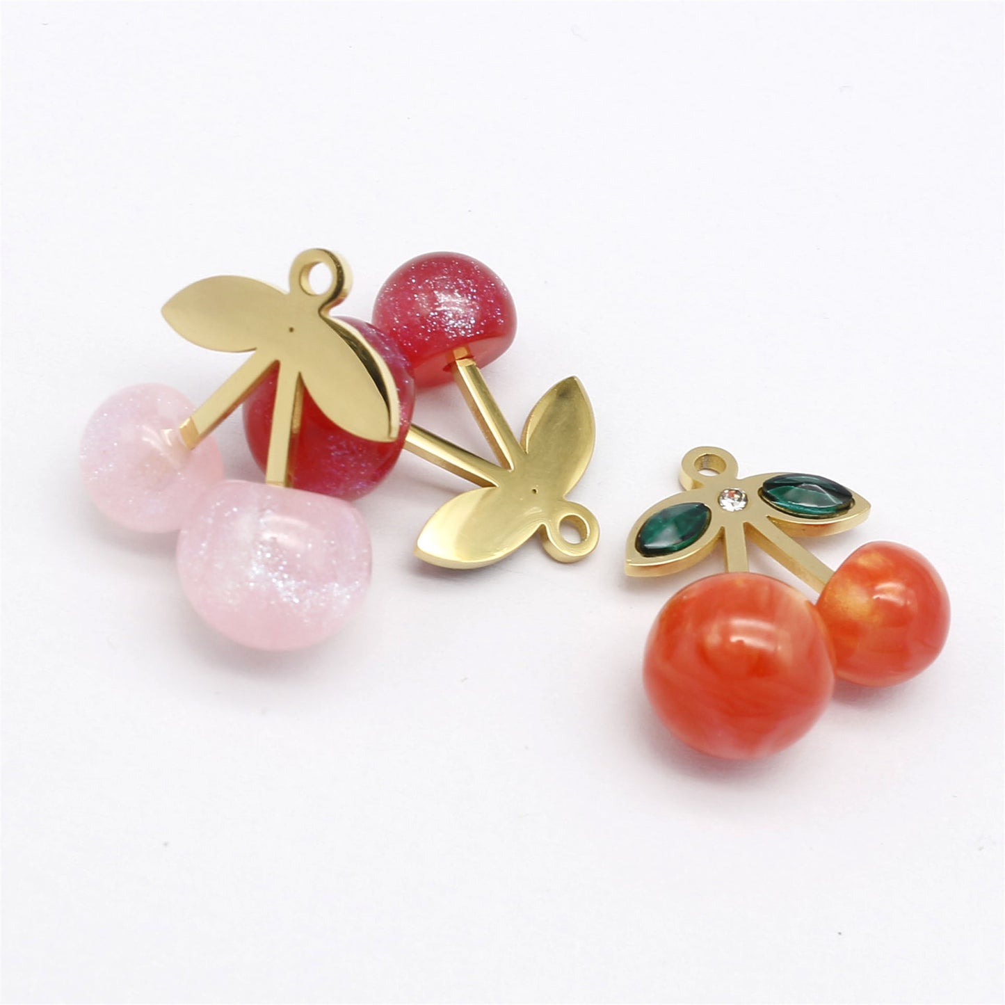 1/3pcs 23*21.5mm Acrylic Cherry Charms with Stainless Steel Leaf 3D Fruit Pendants for Jewelry Necklace Bracelet Earring Making Accessories DIY Crafts Decoration