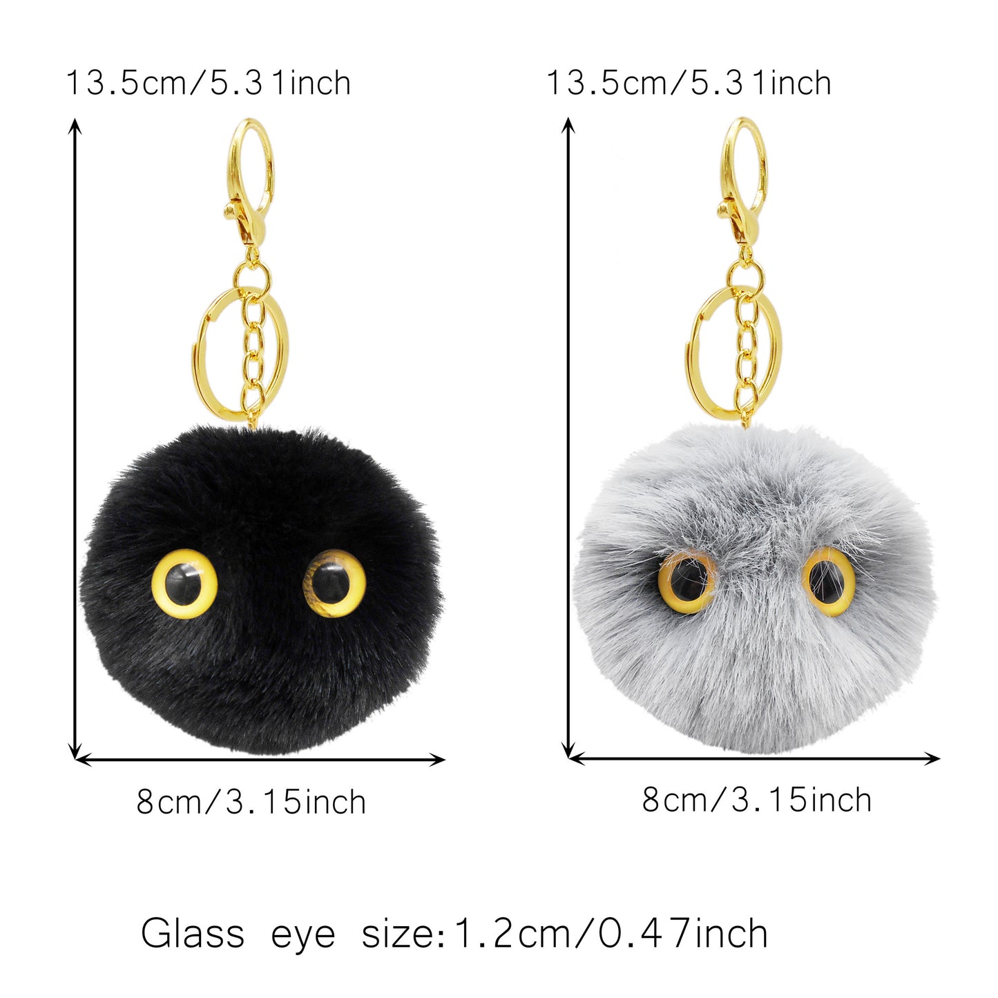 2pcs Handmade Black&Grey Fluffy Ball Charms with Clasps&Eyes Cabochons, Faux Rabbit Fur Pom pom Pendants Keychain Dangle Jewelry Making Supplies Bags Purses Clothes Hanging Decoration
