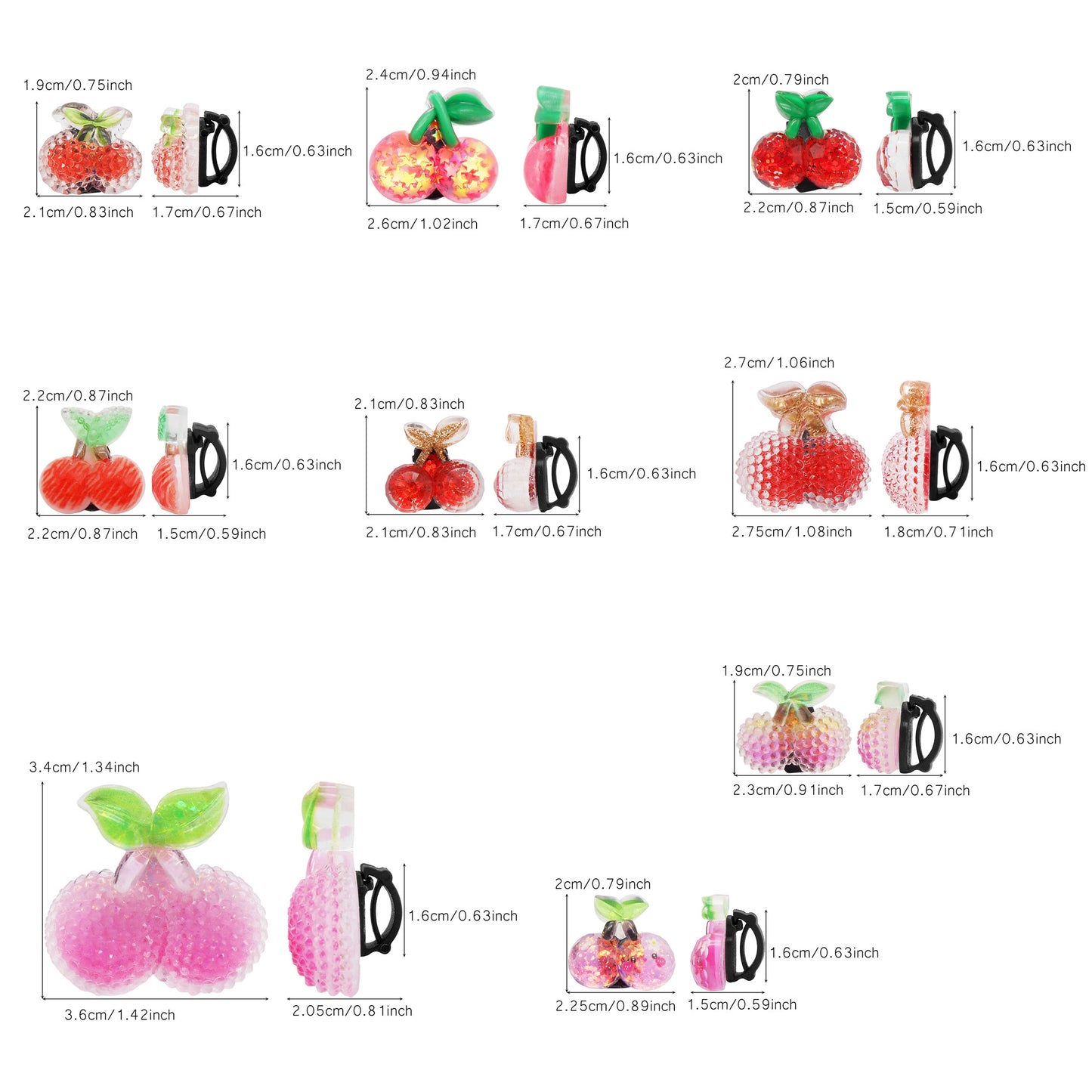 10pcs Sparkling Flat Back Cherry Shoe Charms 3D Resin Fruit Embellished Shoelace Clips Cute Shoe Buckles for Footwear Decor Personality Decoration