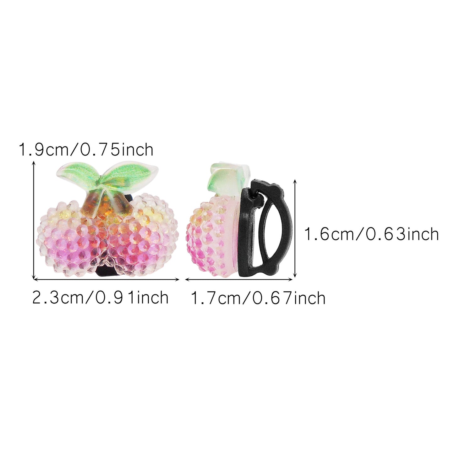 10pcs Sparkling Flat Back Cherry Shoe Charms 3D Resin Fruit Embellished Shoelace Clips Cute Shoe Buckles for Footwear Decor Personality Decoration