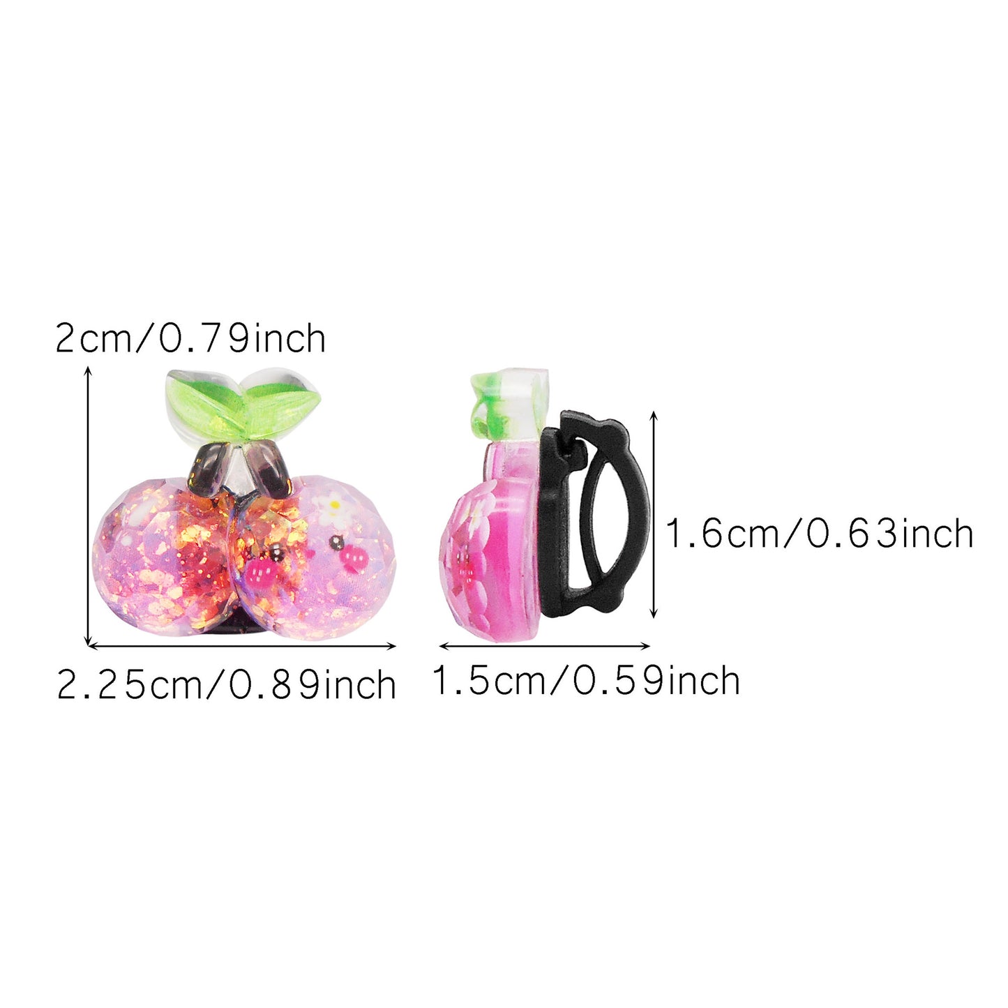 10pcs Sparkling Flat Back Cherry Shoe Charms 3D Resin Fruit Embellished Shoelace Clips Cute Shoe Buckles for Footwear Decor Personality Decoration