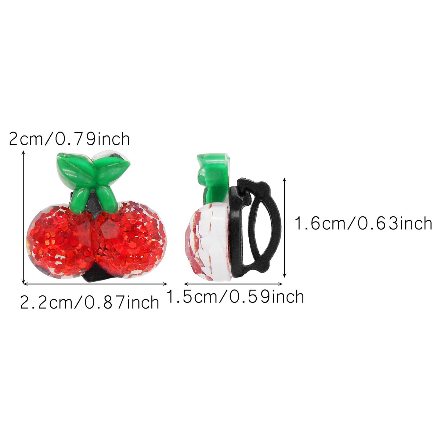 10pcs Sparkling Flat Back Cherry Shoe Charms 3D Resin Fruit Embellished Shoelace Clips Cute Shoe Buckles for Footwear Decor Personality Decoration