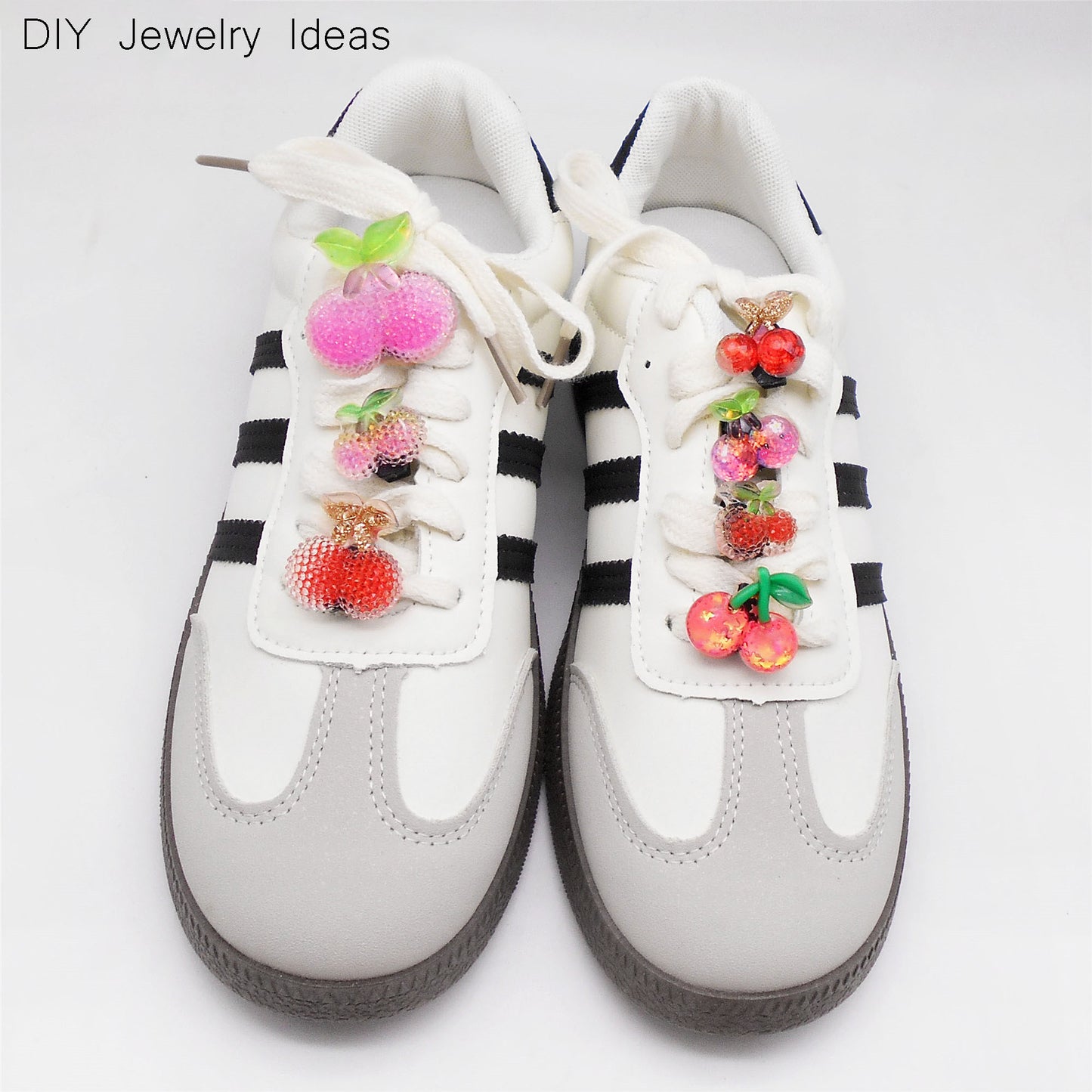 10pcs Sparkling Flat Back Cherry Shoe Charms 3D Resin Fruit Embellished Shoelace Clips Cute Shoe Buckles for Footwear Decor Personality Decoration