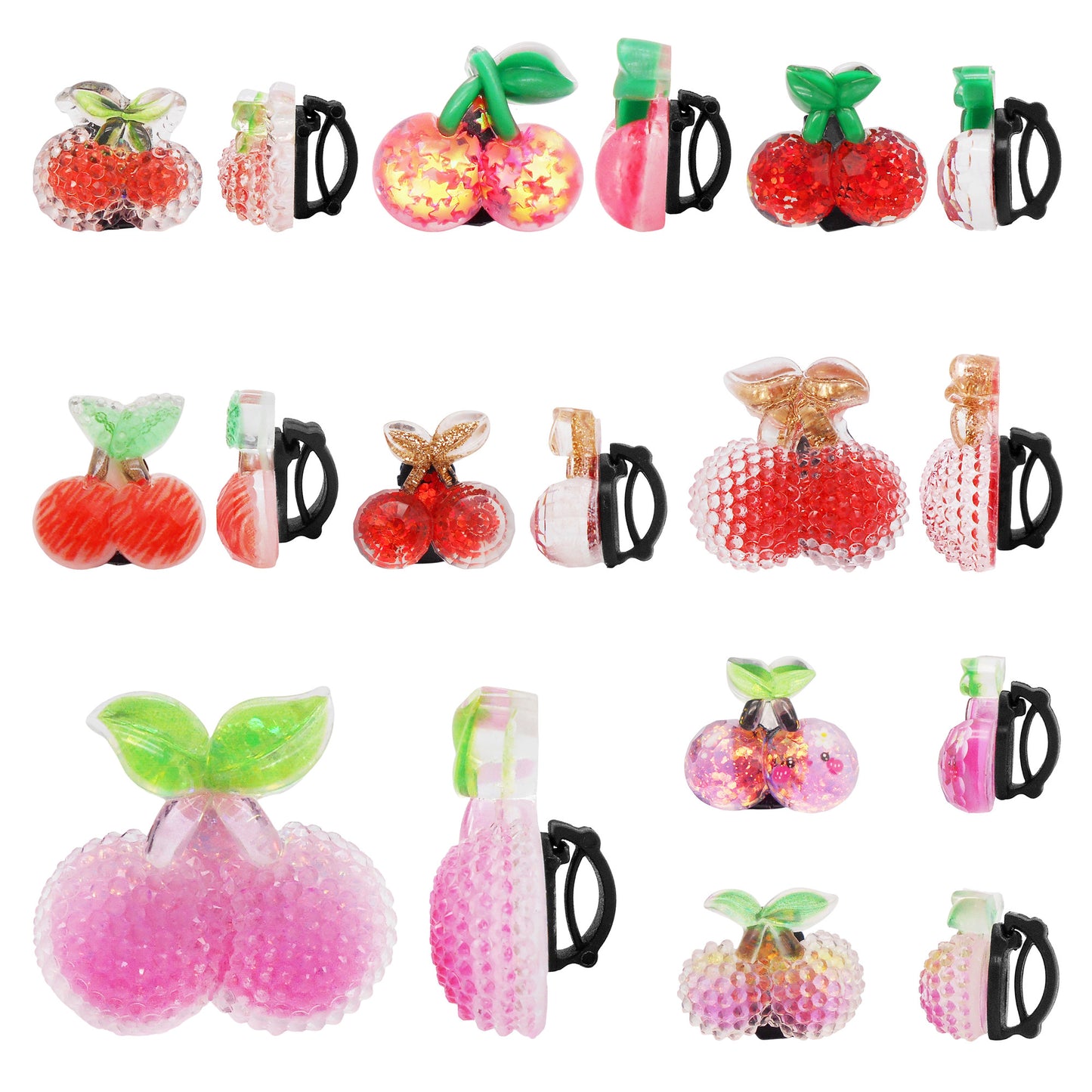 10pcs Sparkling Flat Back Cherry Shoe Charms 3D Resin Fruit Embellished Shoelace Clips Cute Shoe Buckles for Footwear Decor Personality Decoration